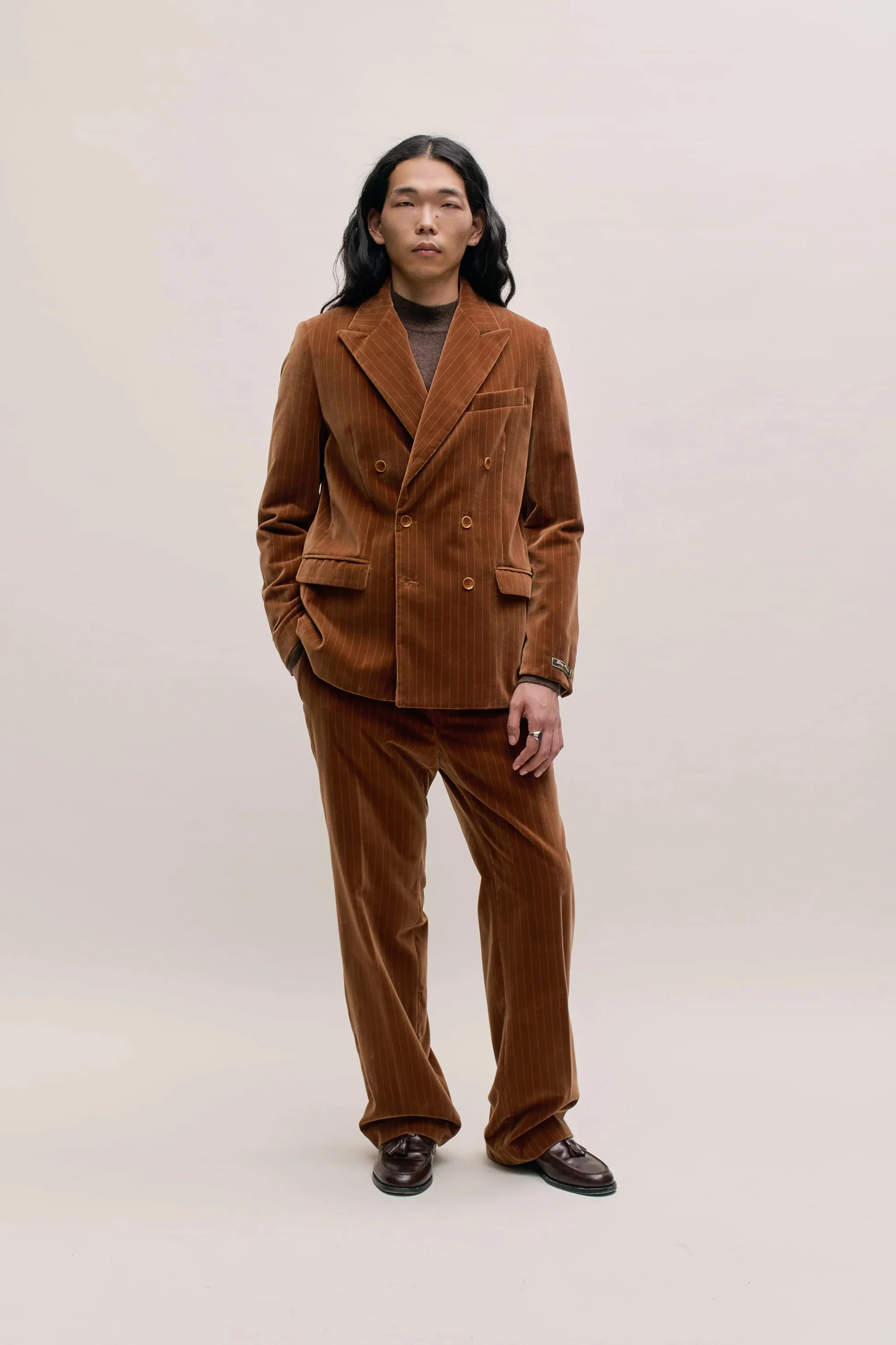 Double-Breasted Peak Blazer Buckthorn Velvet - Image 3