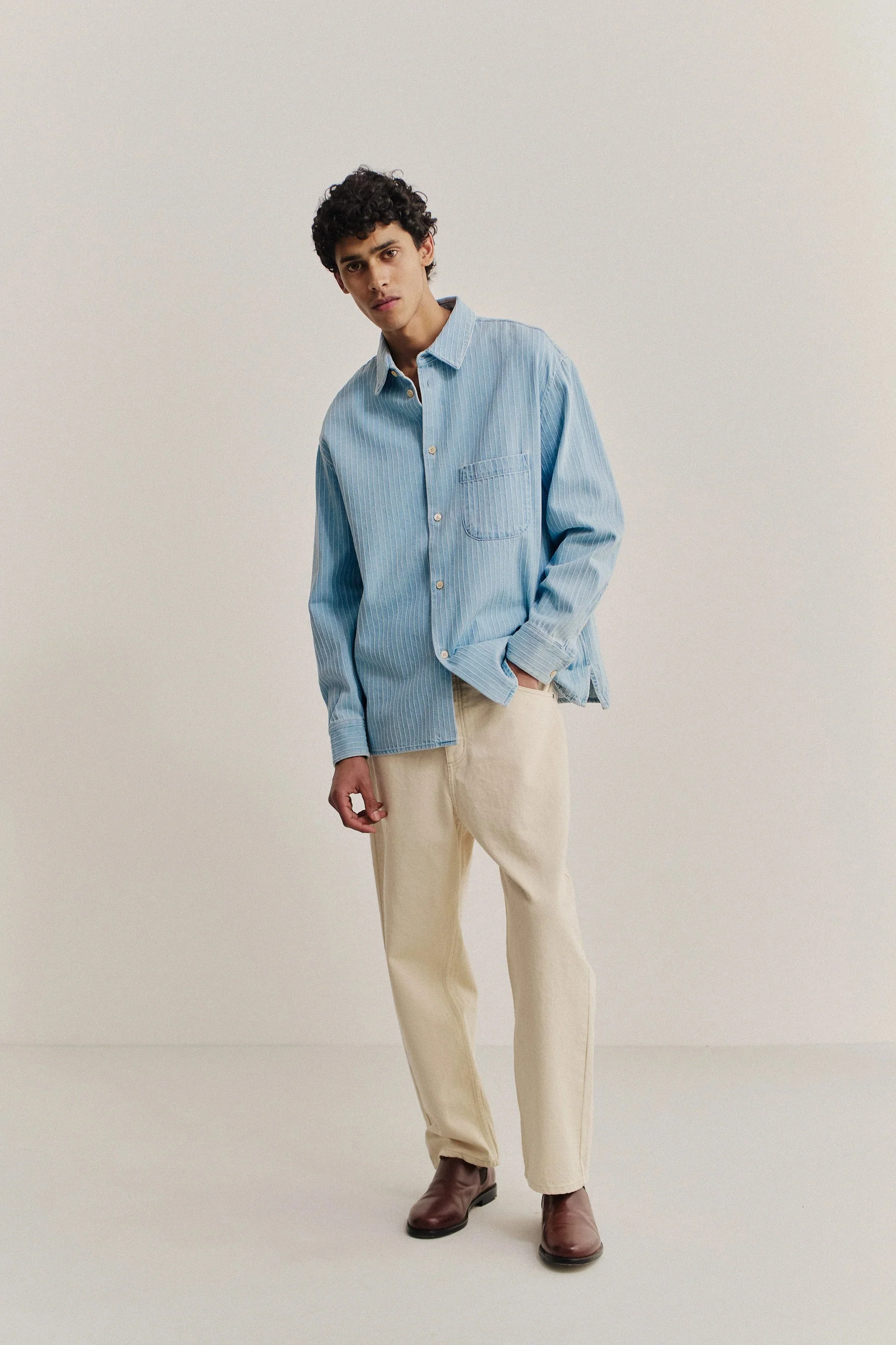 Gusto Shirt Distressed Stripe Denim - Image 4