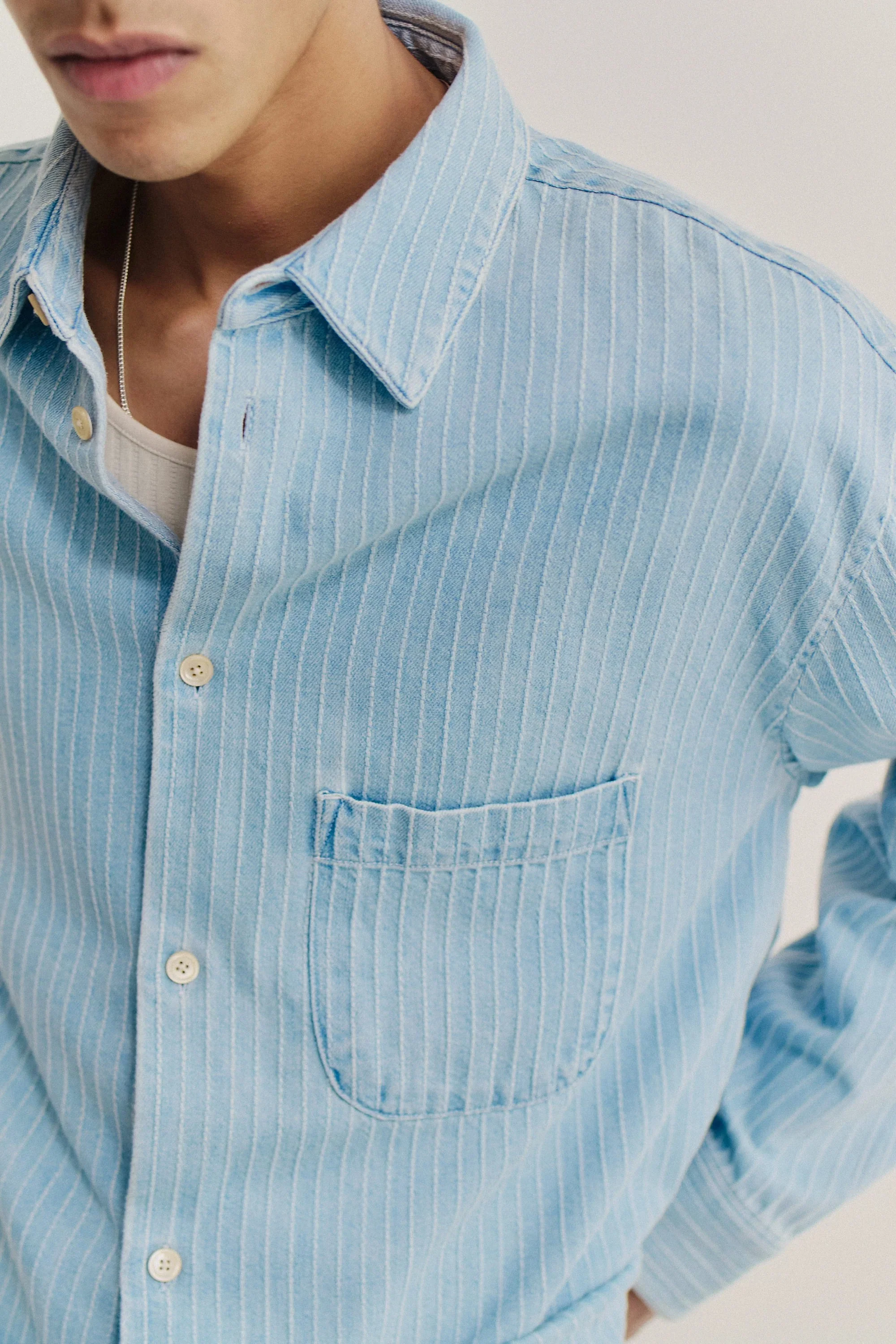 Gusto Shirt Distressed Stripe Denim - Image 5