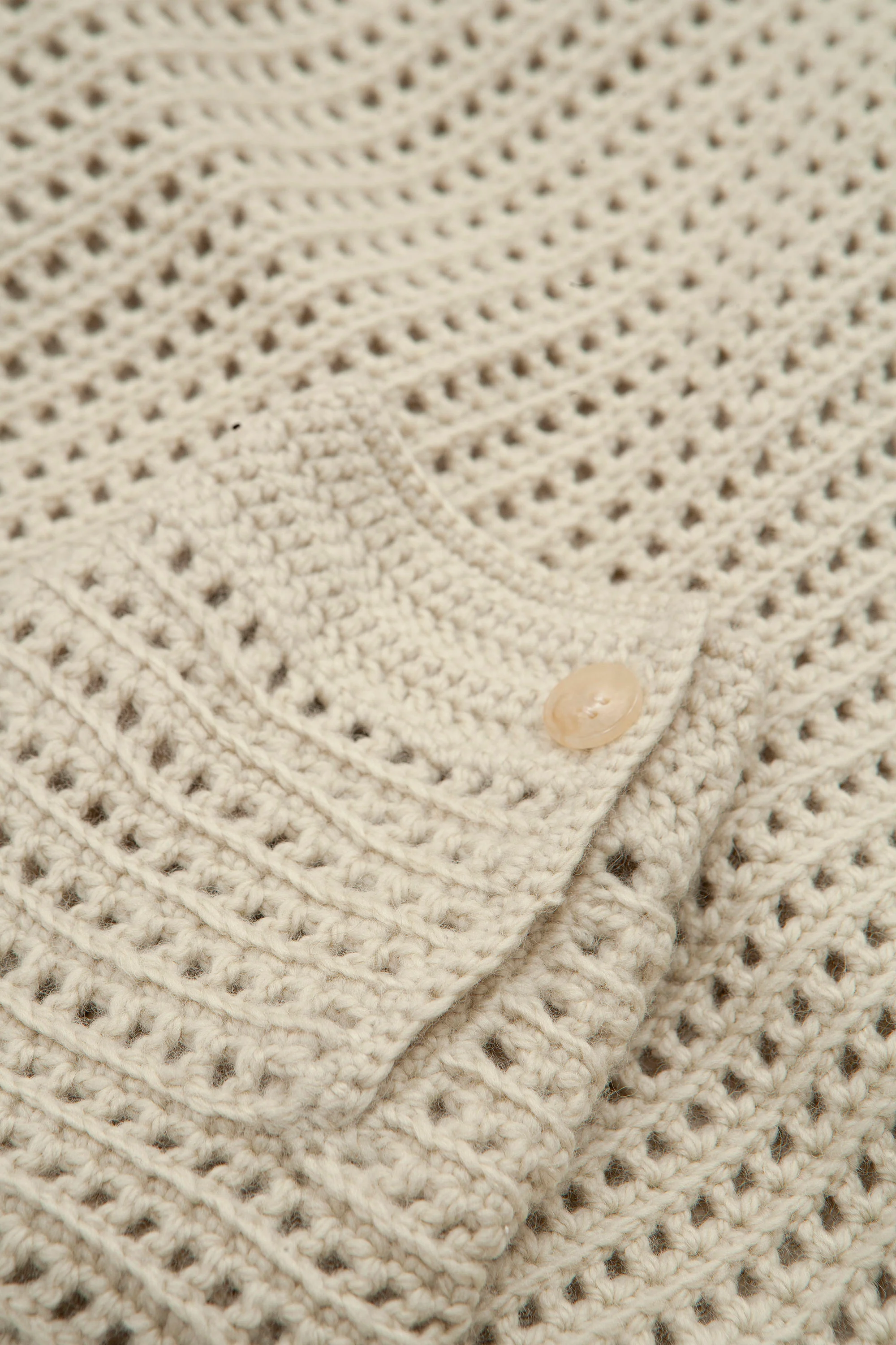 Hand Crochet Wool Knit Shirt Light Khaki - Image 3