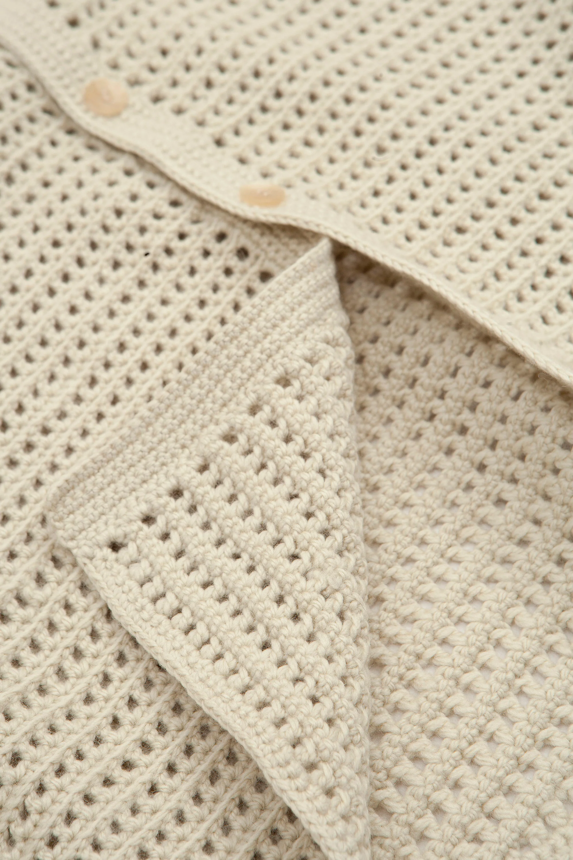 Hand Crochet Wool Knit Shirt Light Khaki - Image 4