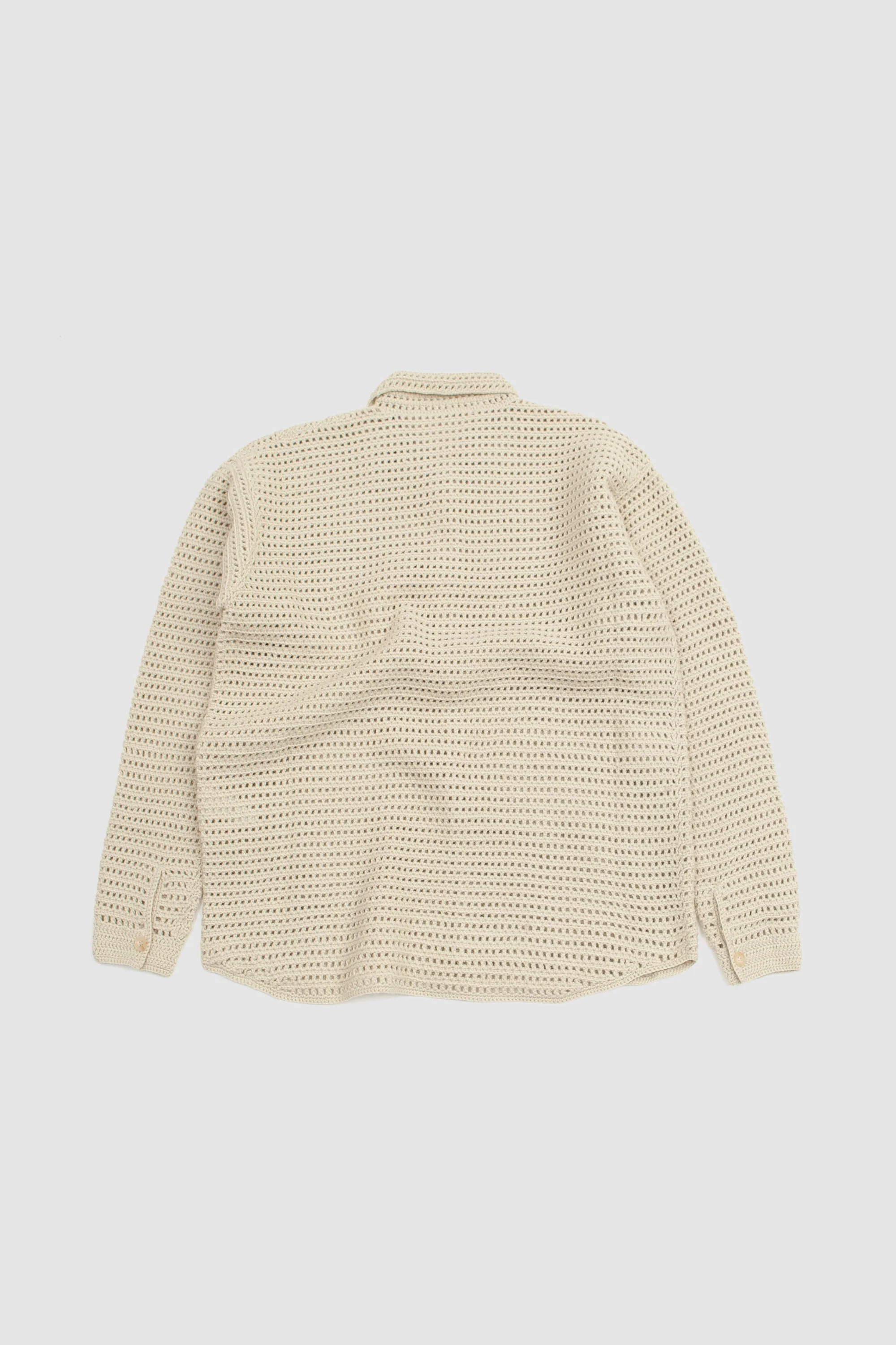 Hand Crochet Wool Knit Shirt Light Khaki - Image 5
