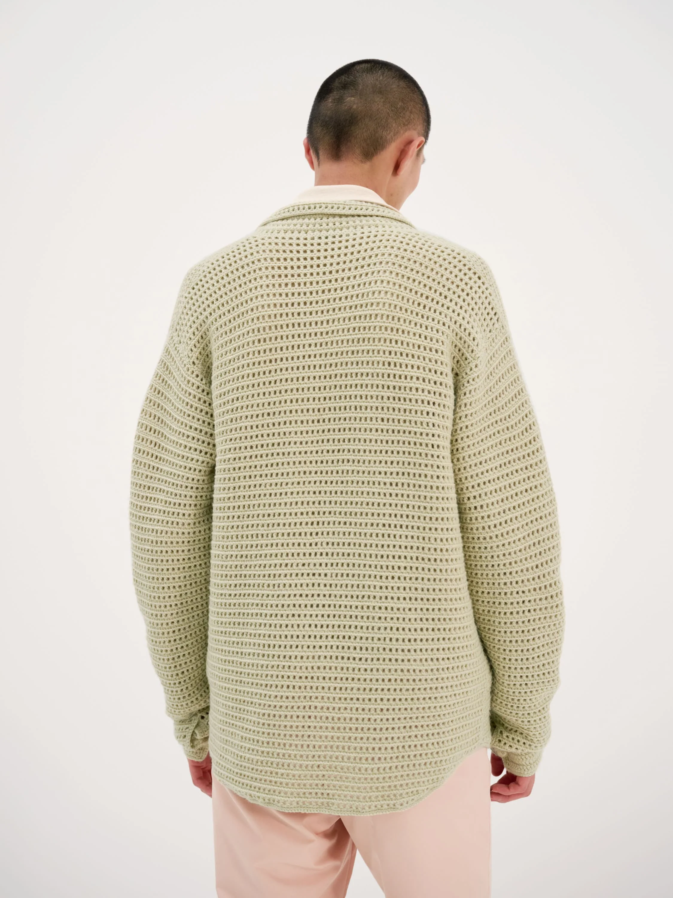 Hand Crochet Wool Knit Shirt Light Khaki - Image 7