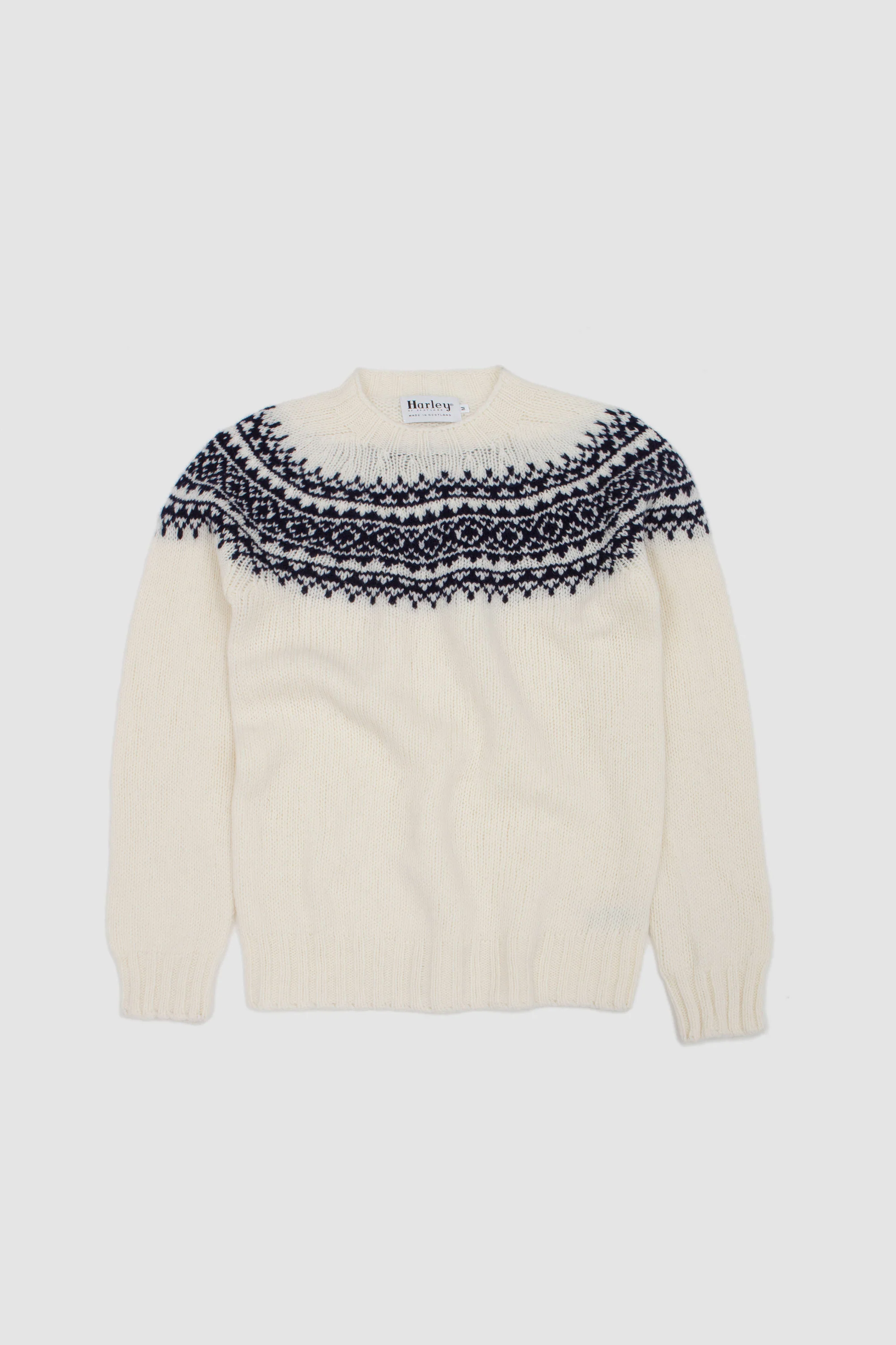 Chunky Yoke Crew Neck Sweater Snow White/ Navy - Image 2