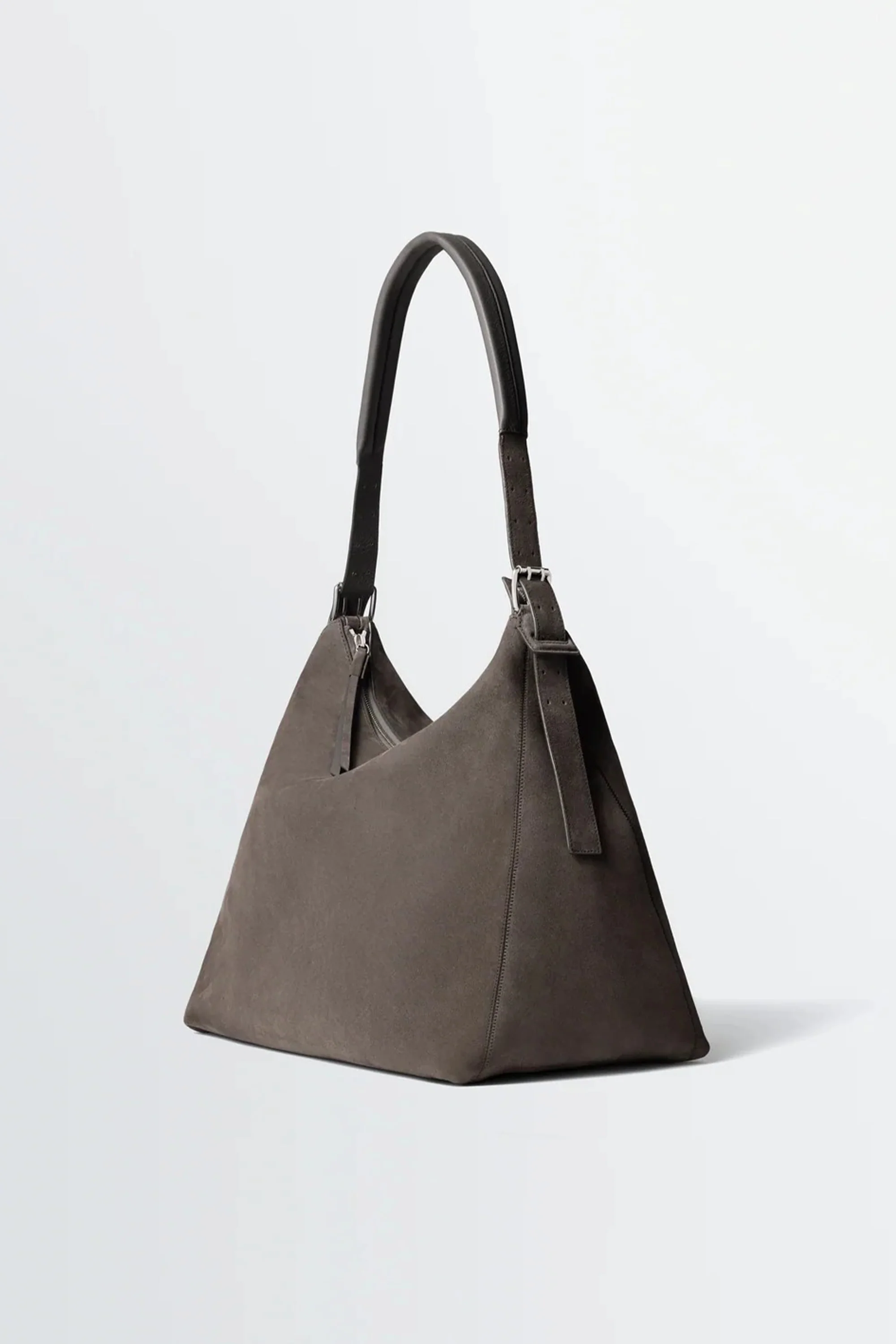 Belted Hobo Bag In Suede Leather Mink - Image 3