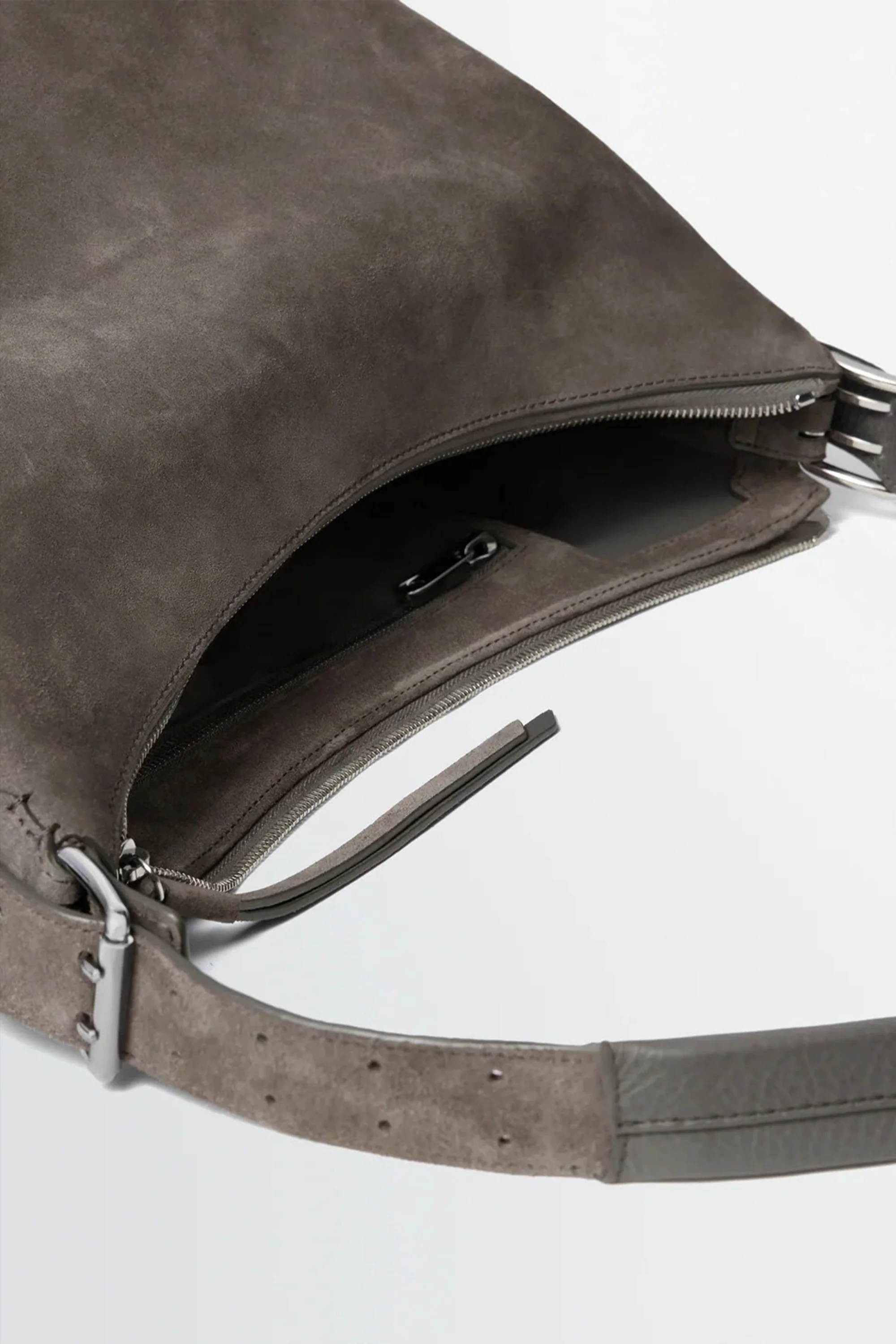Belted Hobo Bag In Suede Leather Mink - Image 4