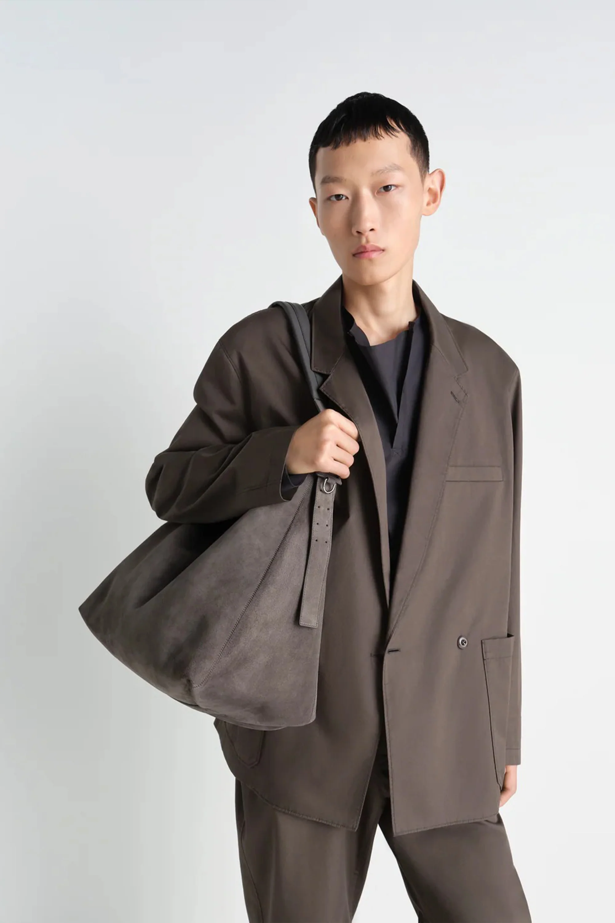 Belted Hobo Bag In Suede Leather Mink - Image 5