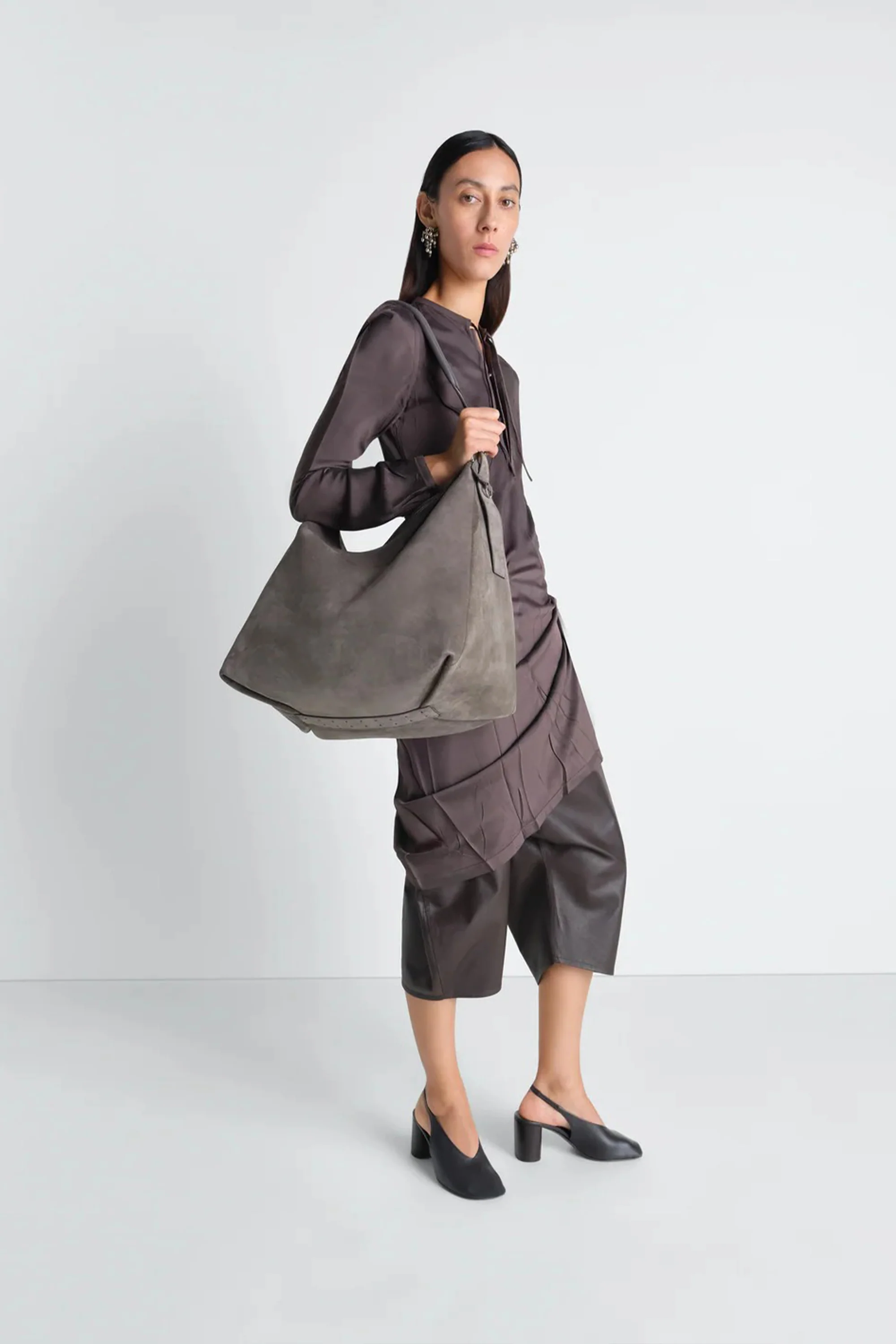 Belted Hobo Bag In Suede Leather Mink - Image 6