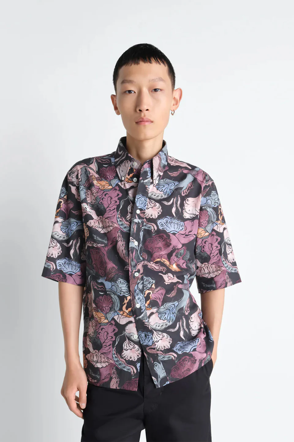 Short Sleeve Shirt Floral Black/ Plum - Image 2