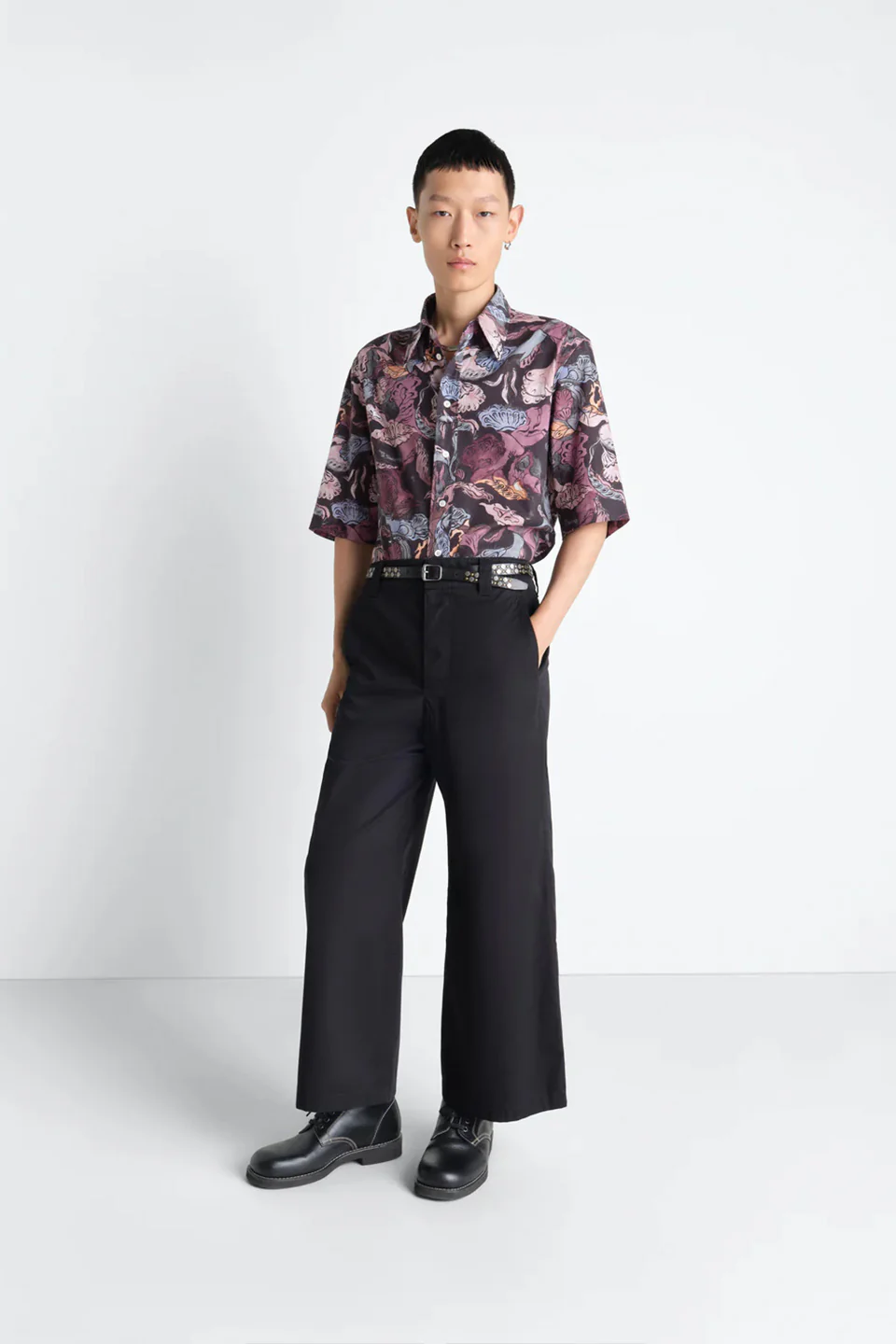 Short Sleeve Shirt Floral Black/ Plum - Image 4