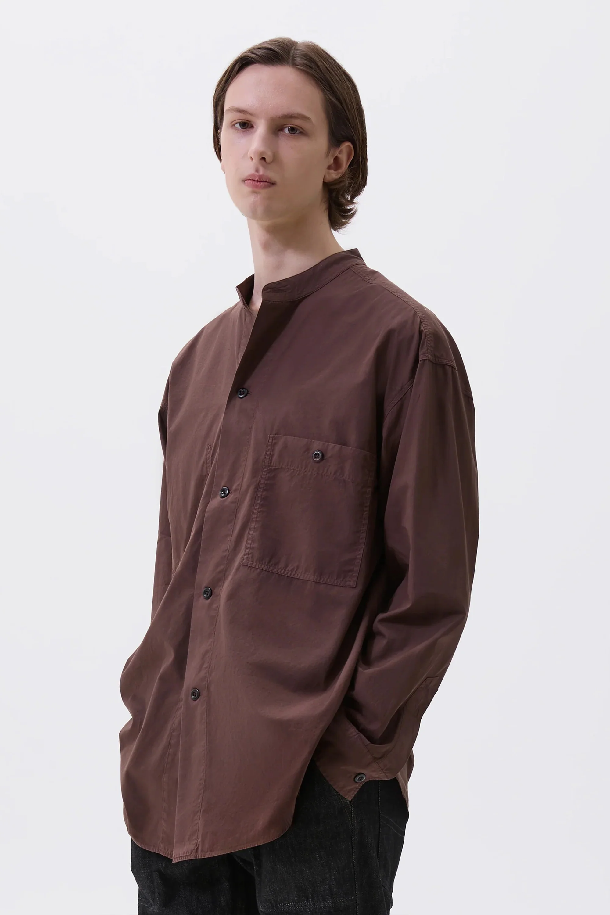Collarless Shirt Compact Cotton Poplin Grape - Image 2