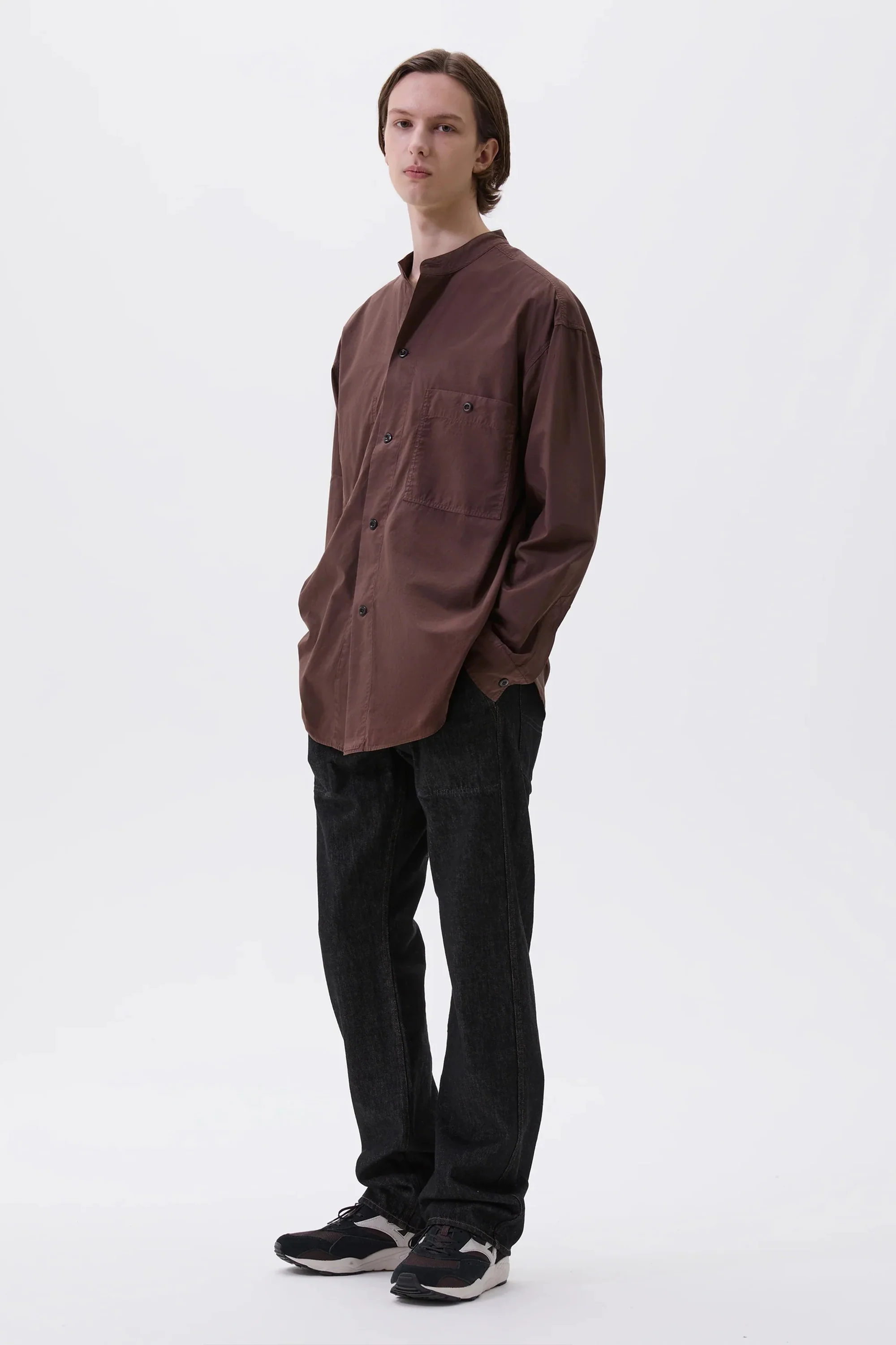 Collarless Shirt Compact Cotton Poplin Grape - Image 3