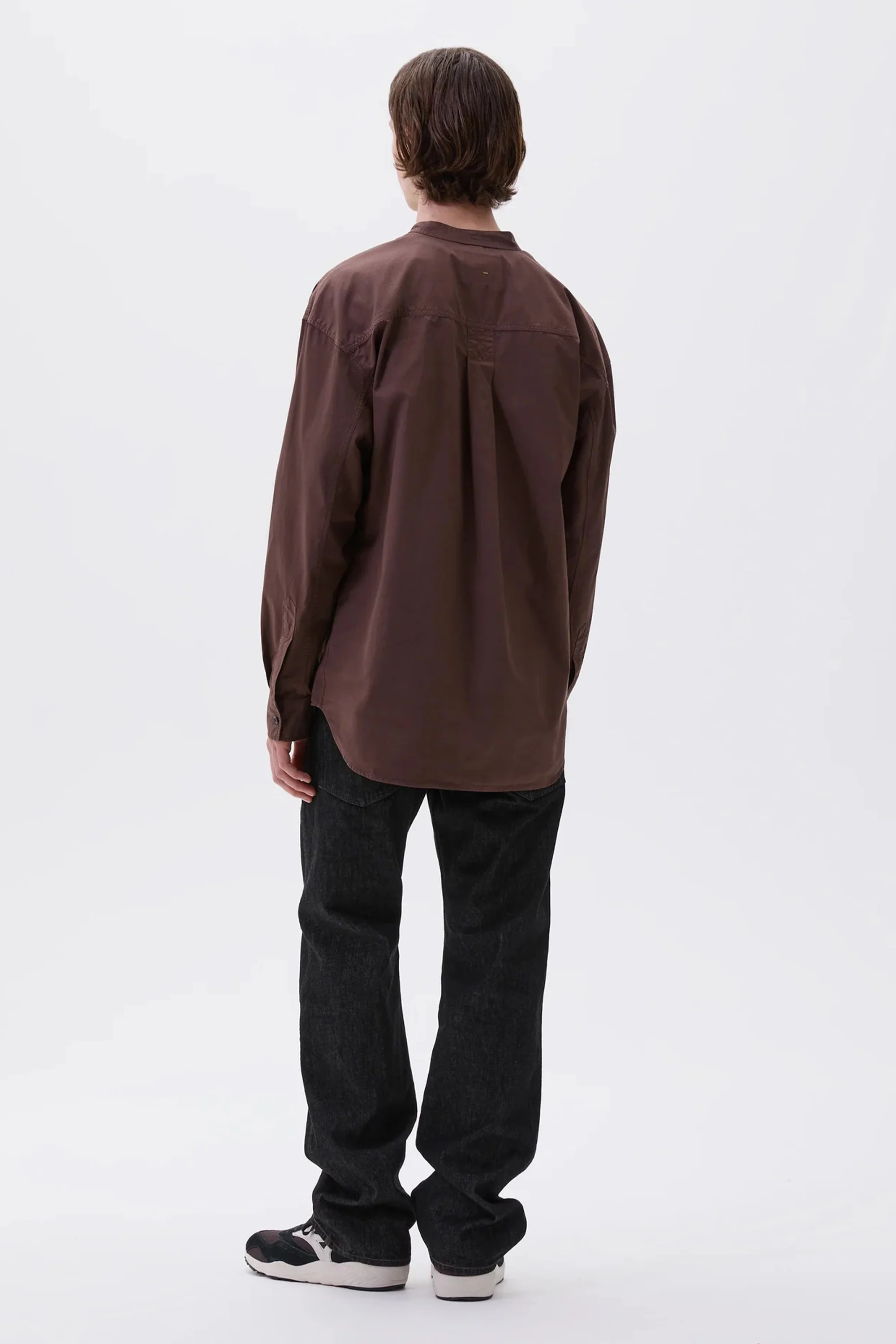 Collarless Shirt Compact Cotton Poplin Grape - Image 4