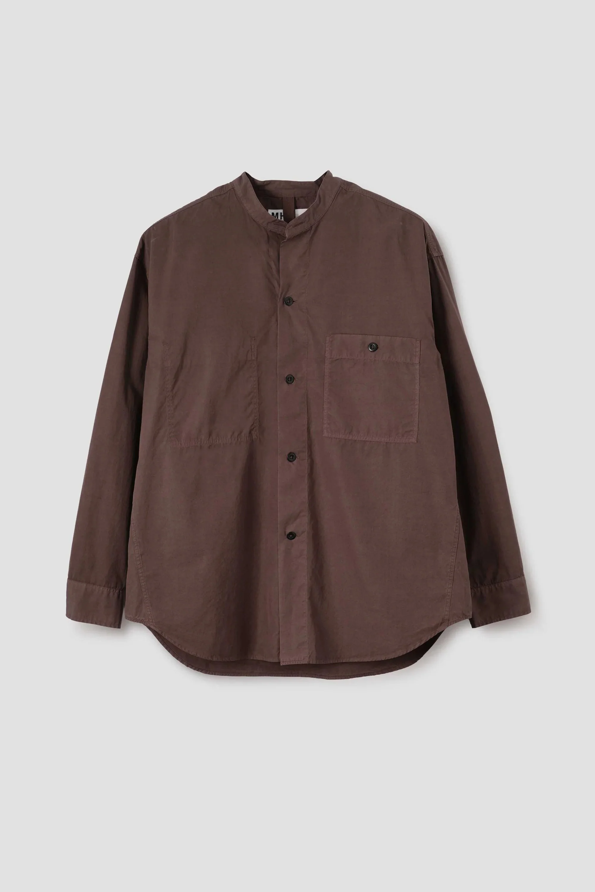 Collarless Shirt Compact Cotton Poplin Grape - Image 5