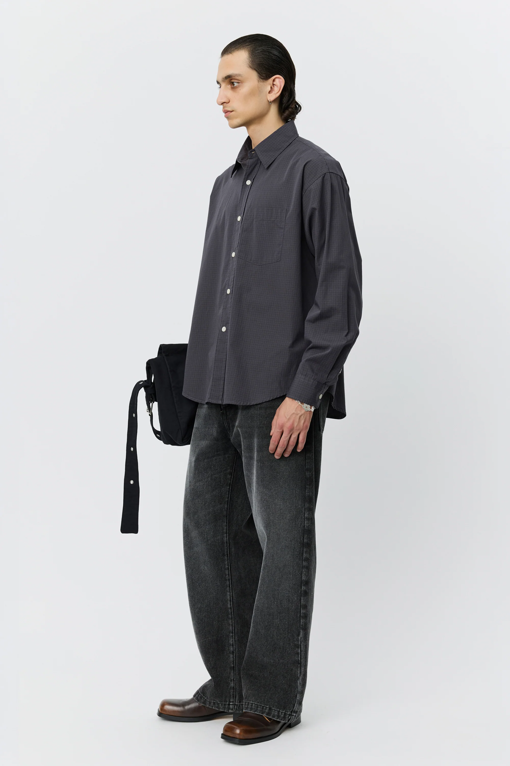 Executive Shirt Mushroom Micro Check Poplin - Image 3