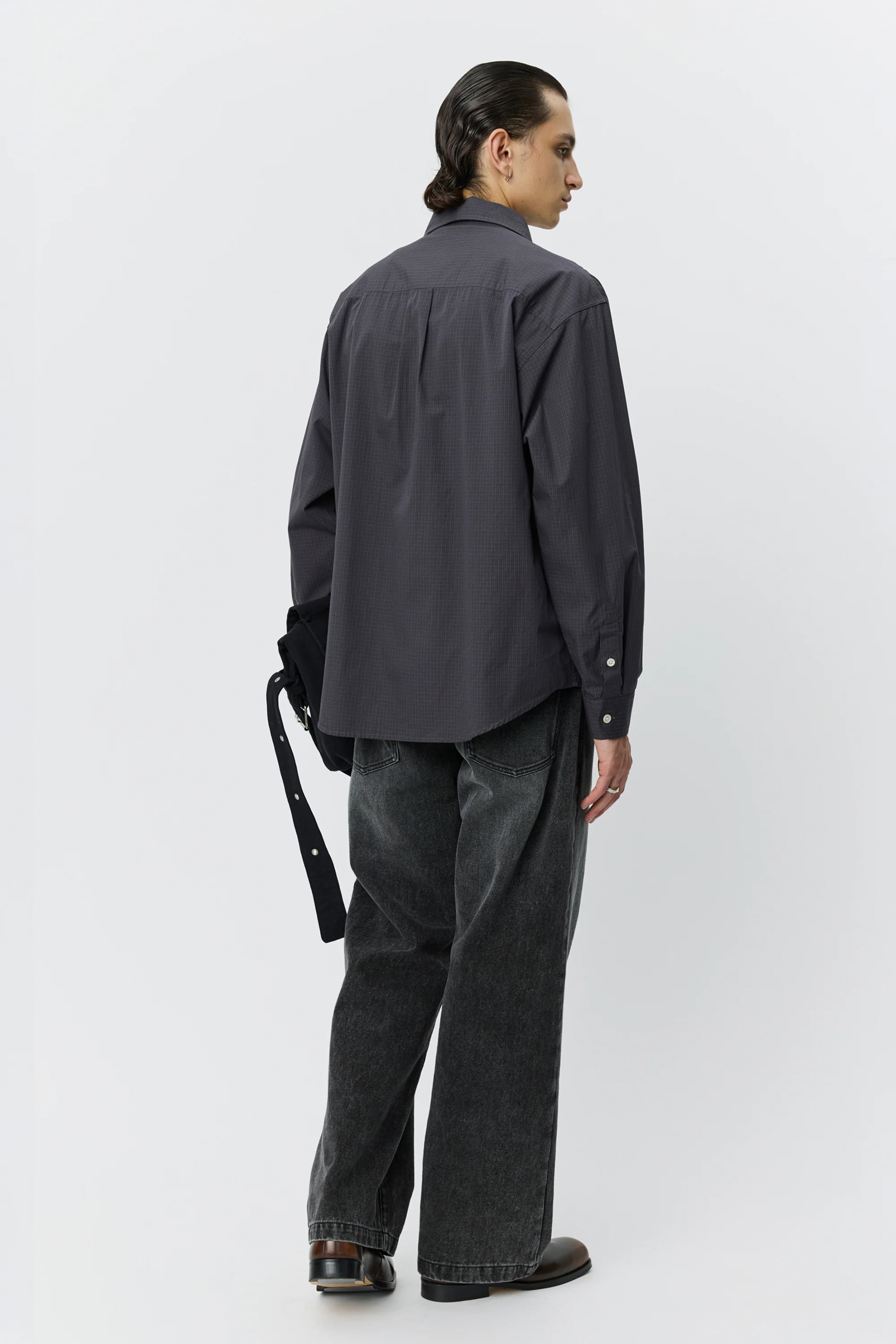 Executive Shirt Mushroom Micro Check Poplin - Image 4