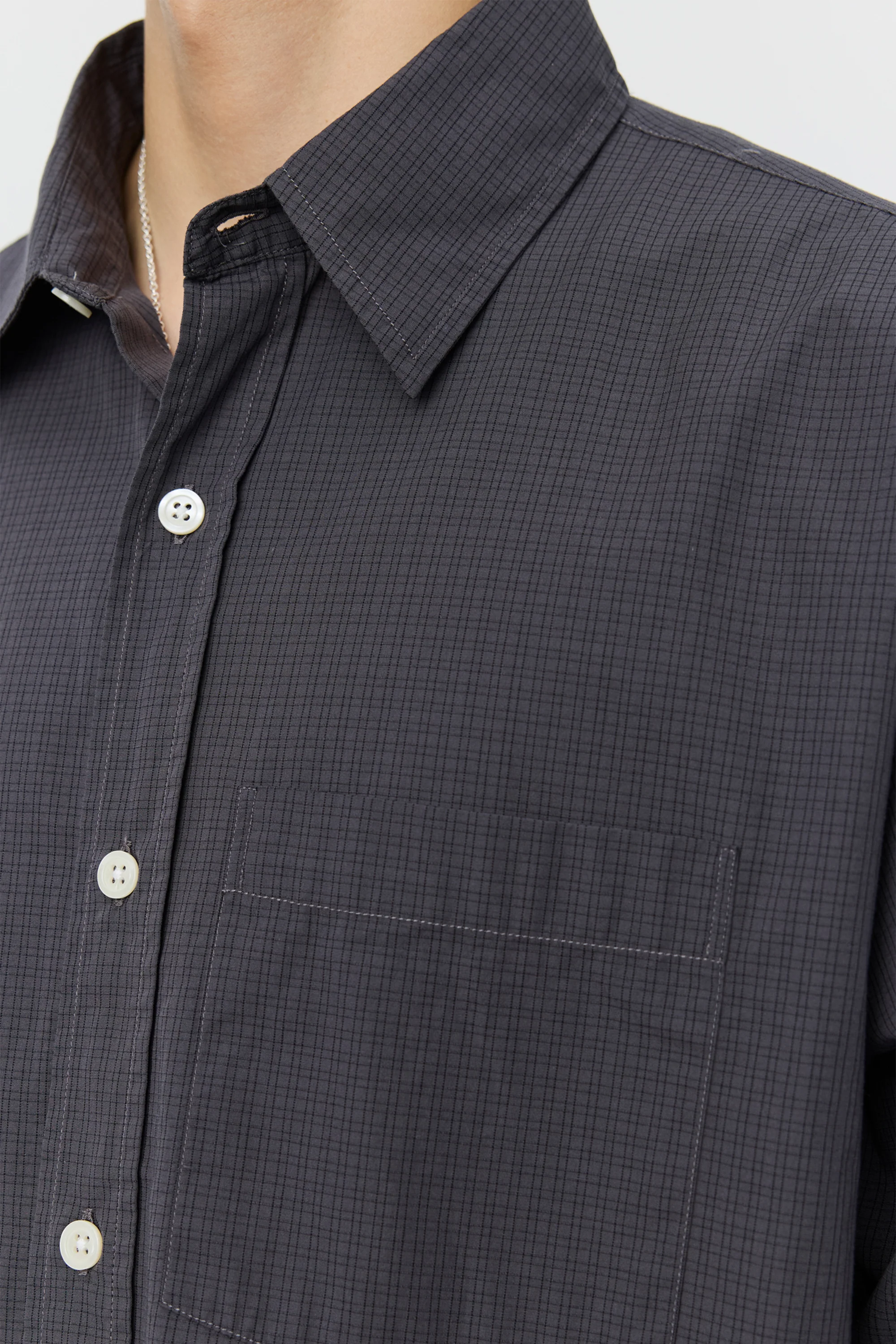 Executive Shirt Mushroom Micro Check Poplin - Image 5
