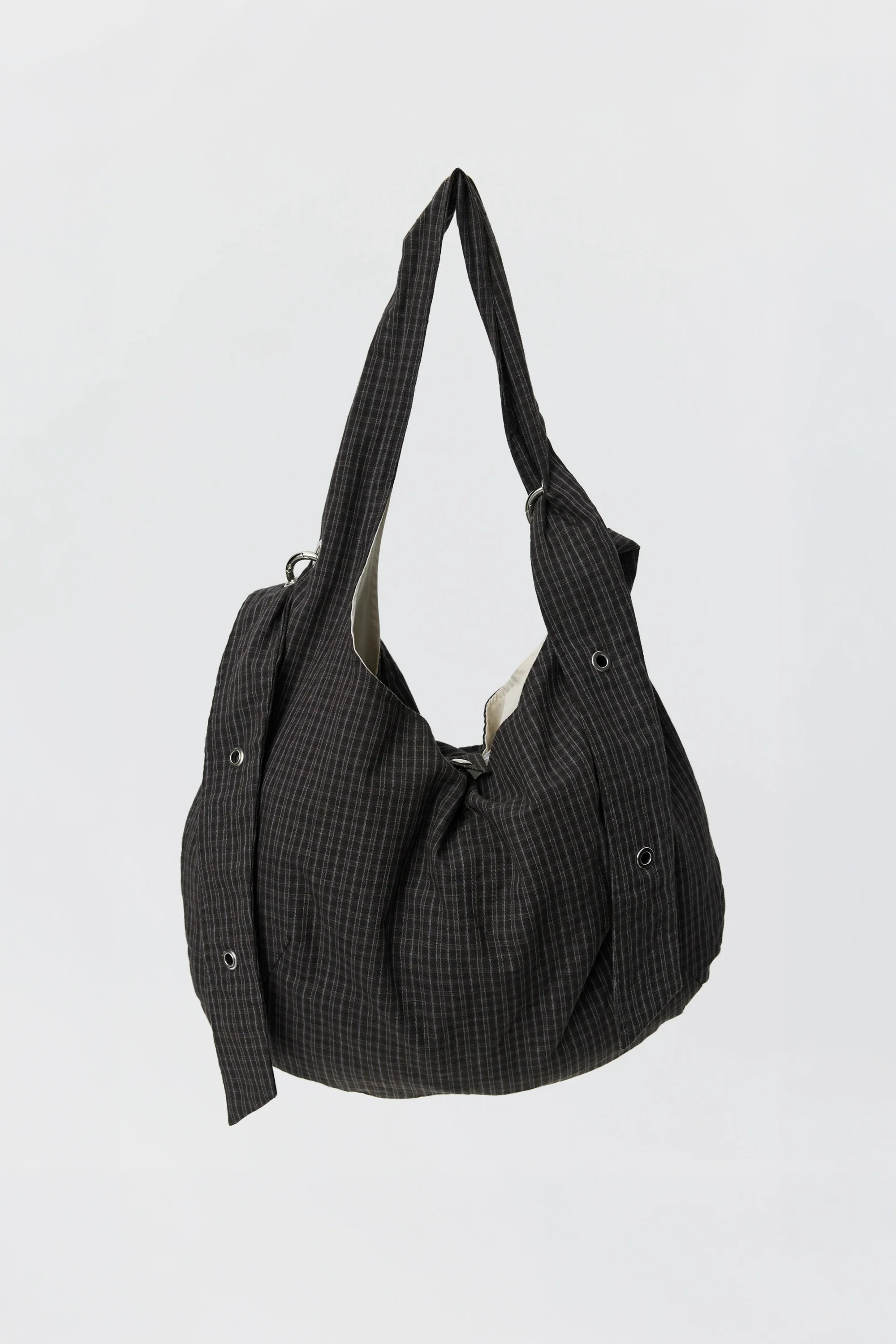 Eyelet Shoulder Bag Dark Linen Check - Image 2