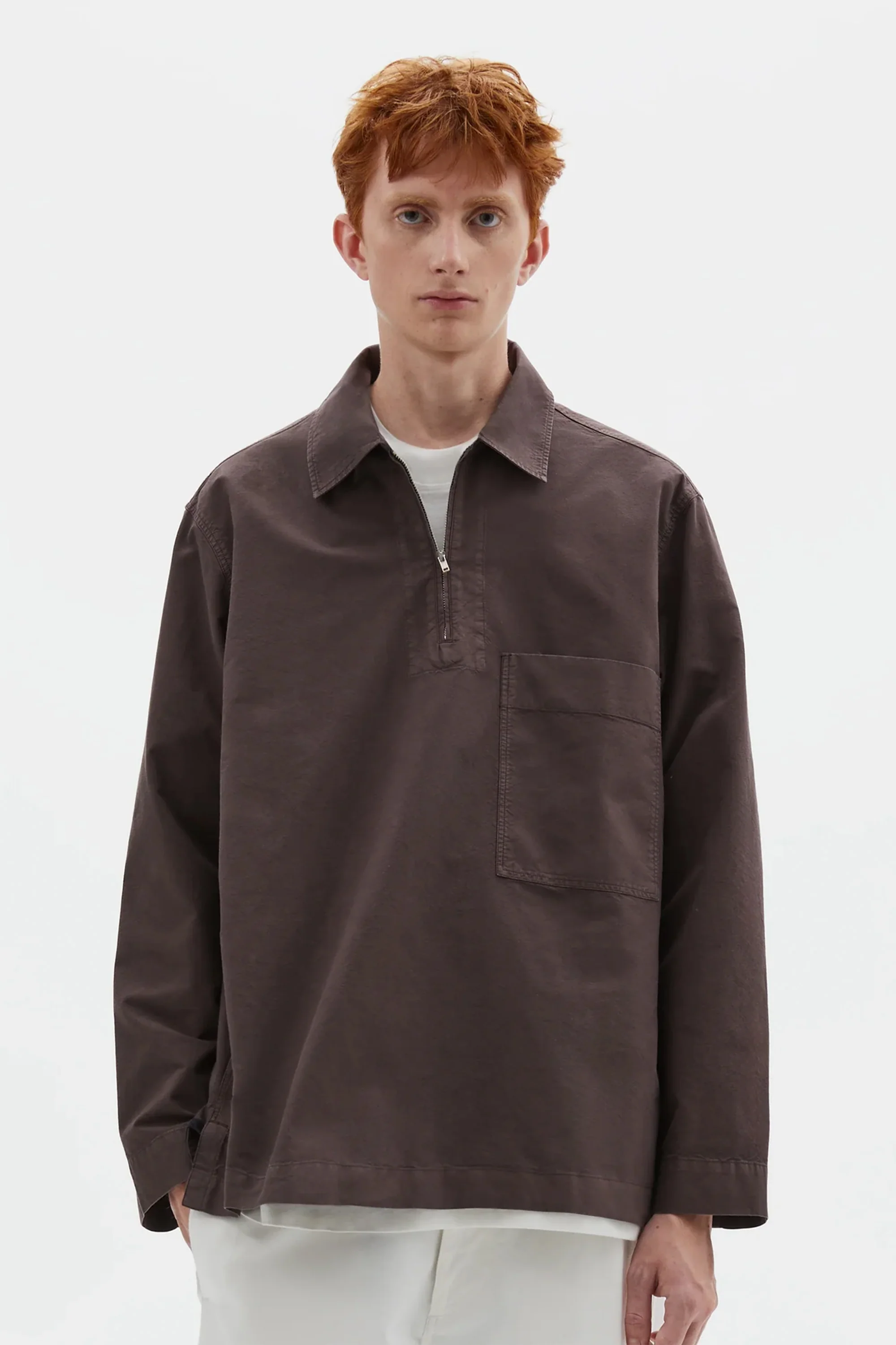 Long Sleeve Half Zip Pull On Shirt Cotton Canvas Shirting Earth - Image 2