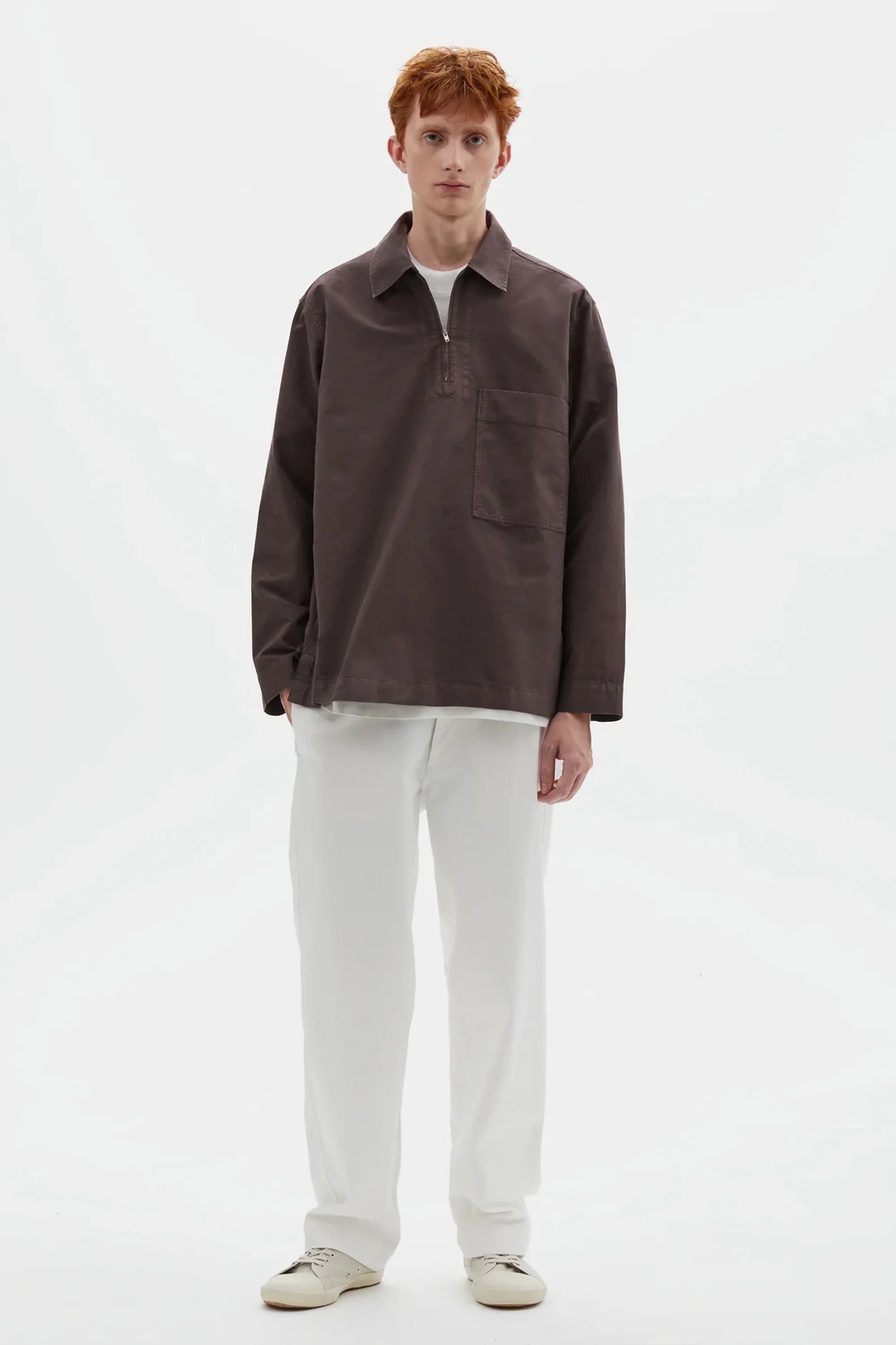 Long Sleeve Half Zip Pull On Shirt Cotton Canvas Shirting Earth - Image 3