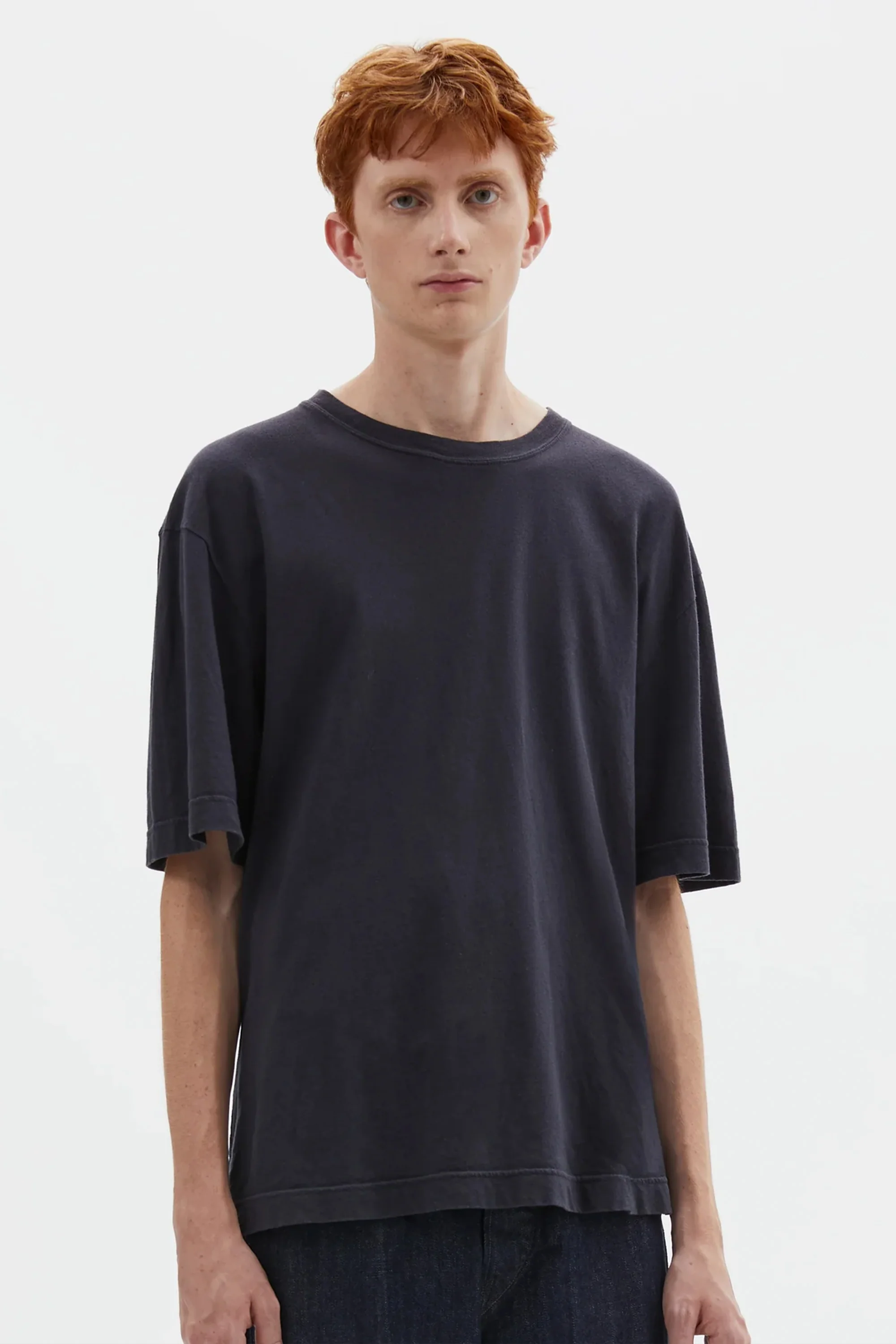 Simple T-Shirt Organic Cotton Linen Jersey Navy - Image 2
