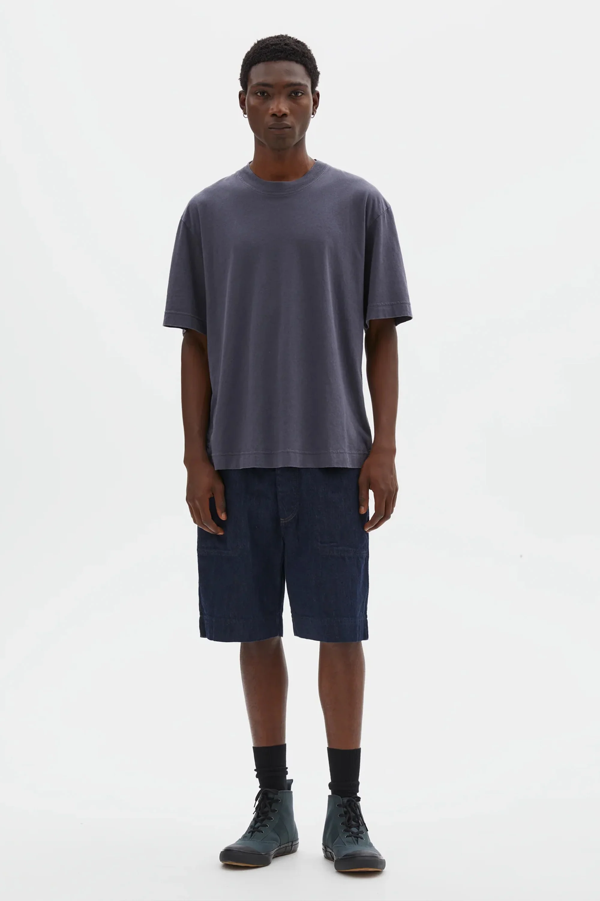 Simple T-Shirt Organic Cotton Linen Jersey Slate Blue - Image 3