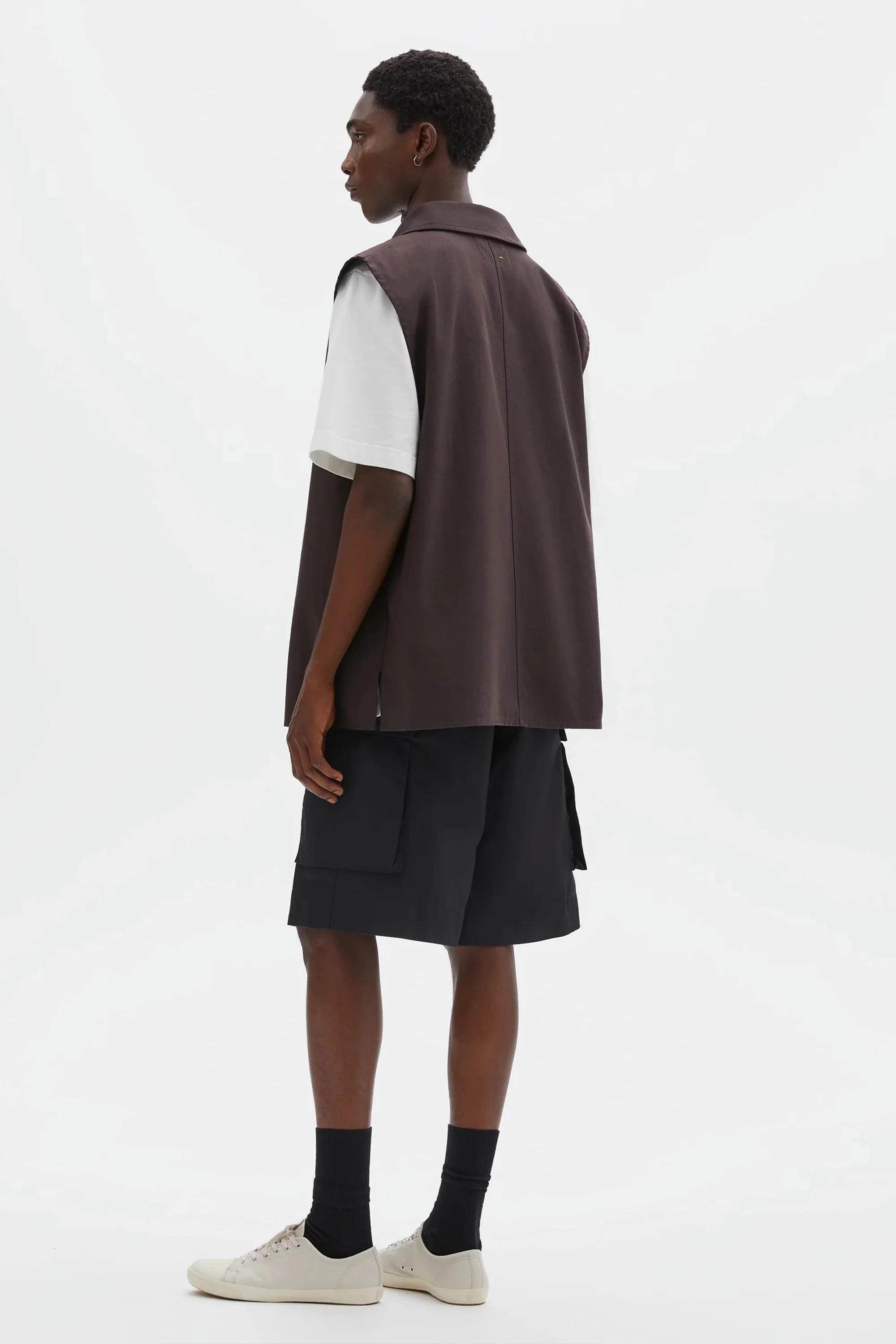 Sleeveless Overshirt Irregular Cotton Drill Mahogany - Image 3