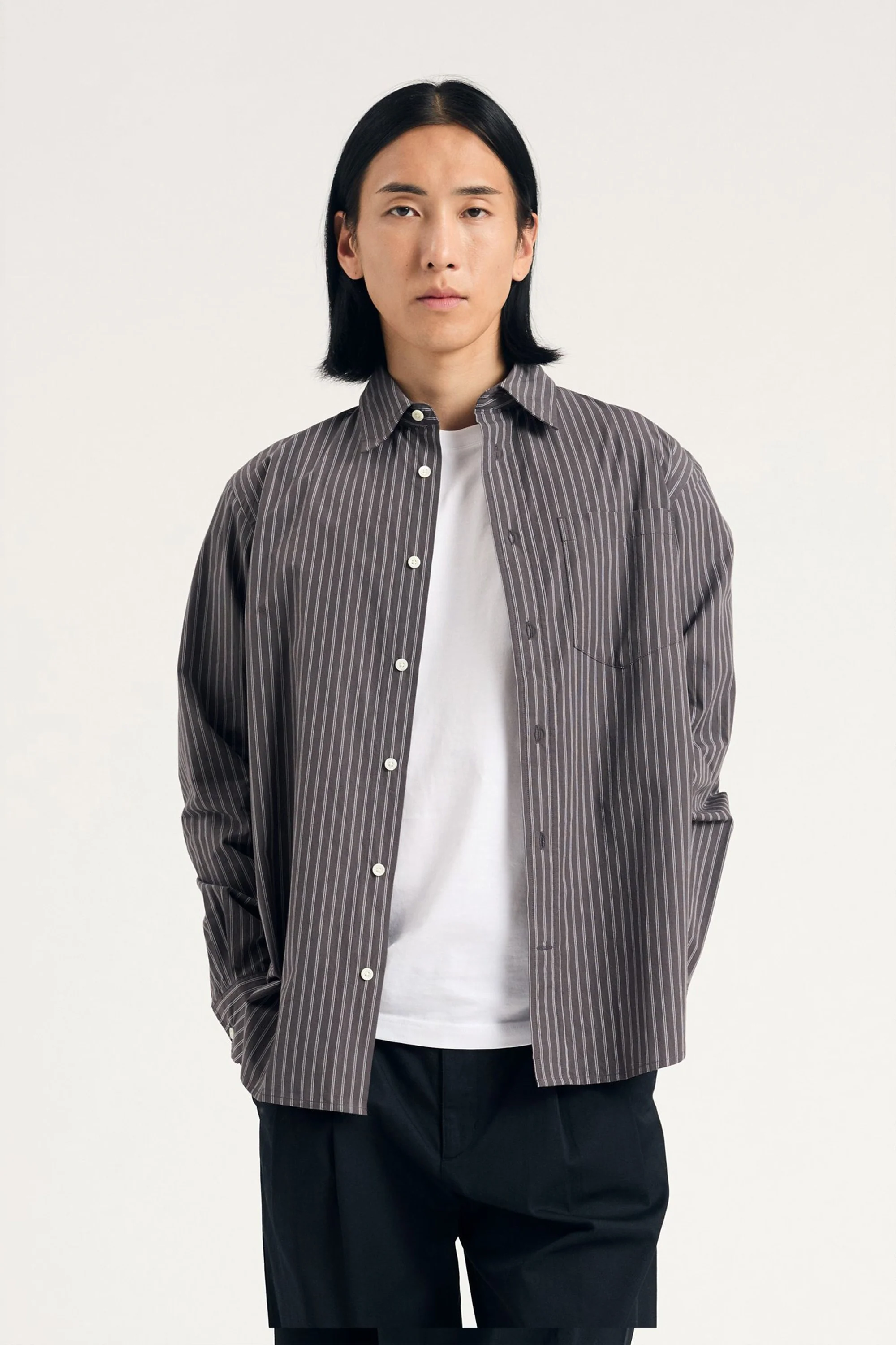 Algot Poplin Stripe Shirt Graphite