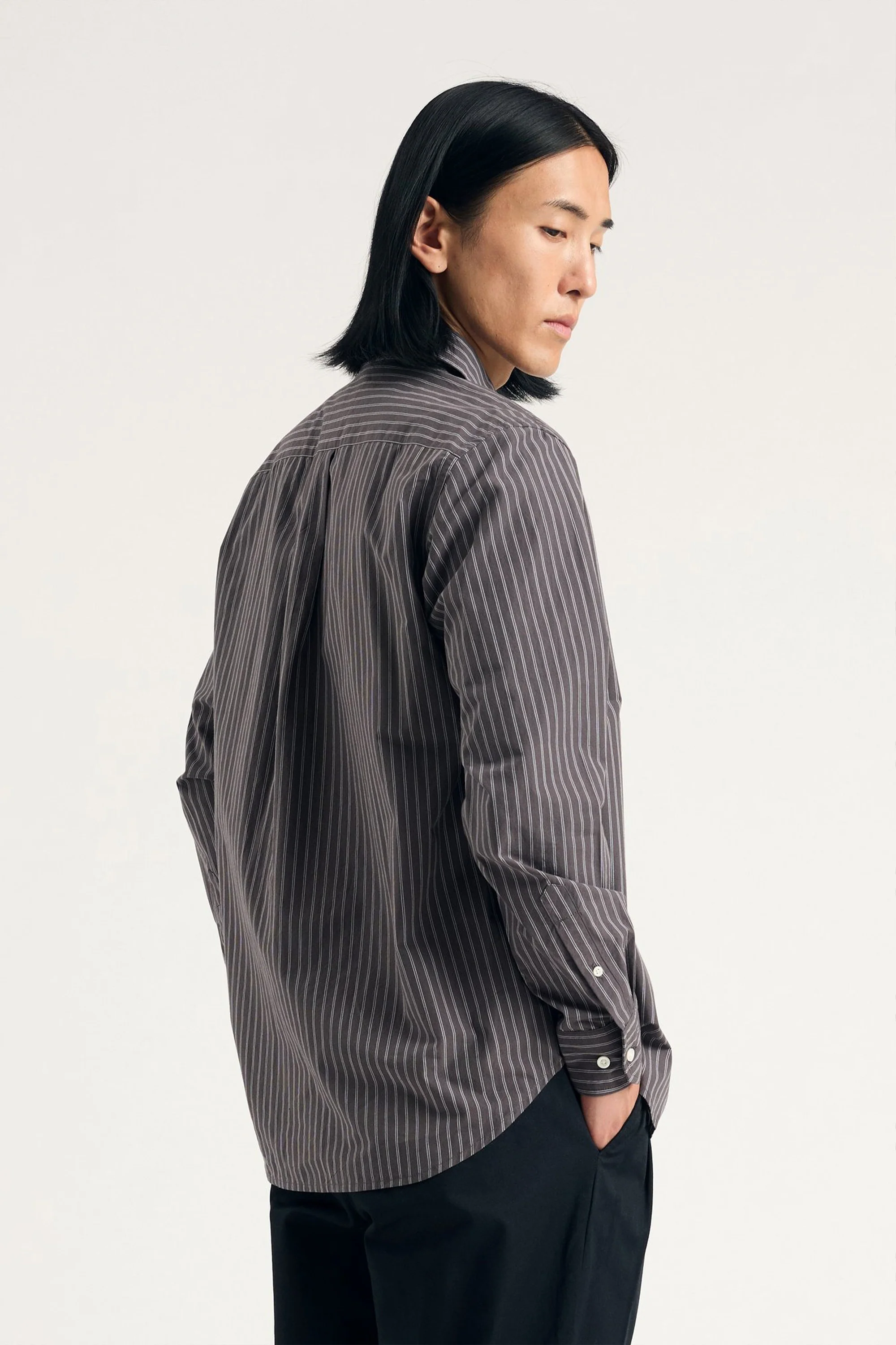 Algot Poplin Stripe Shirt Graphite - Image 3