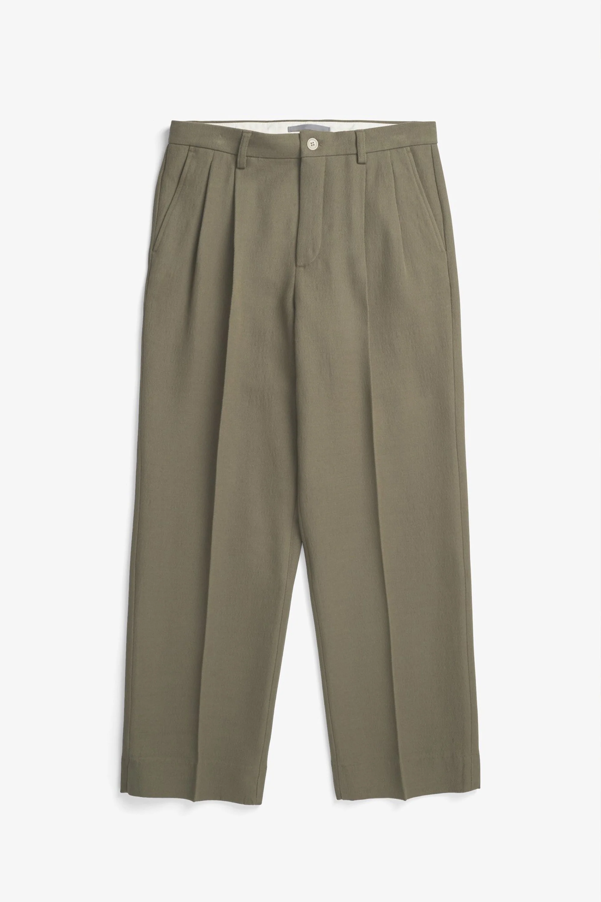 Benn Relaxed Cavalry Cotton Wool Pleated Trouser Olive Night