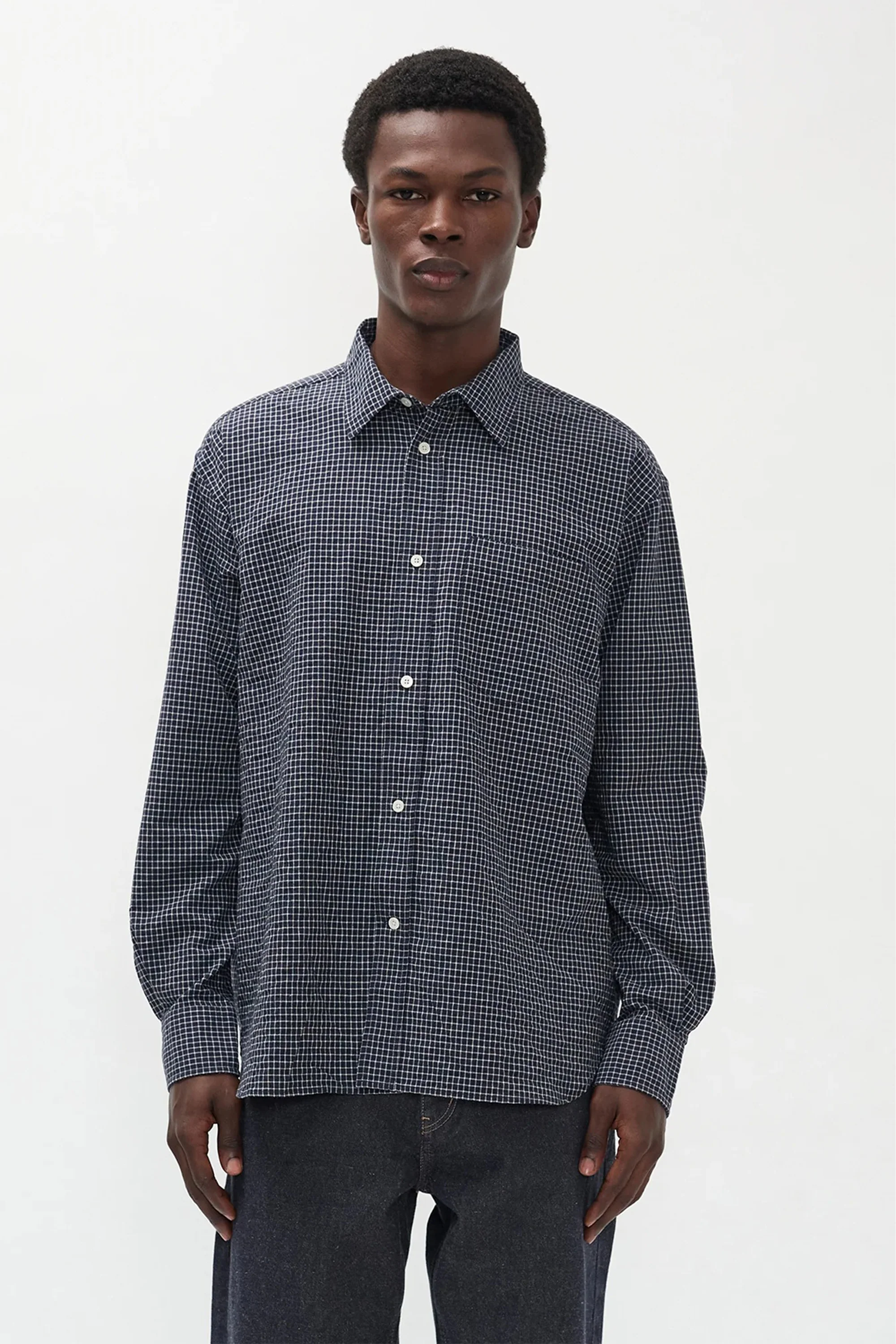 Espevik Check Oversized Shirt Dark Navy