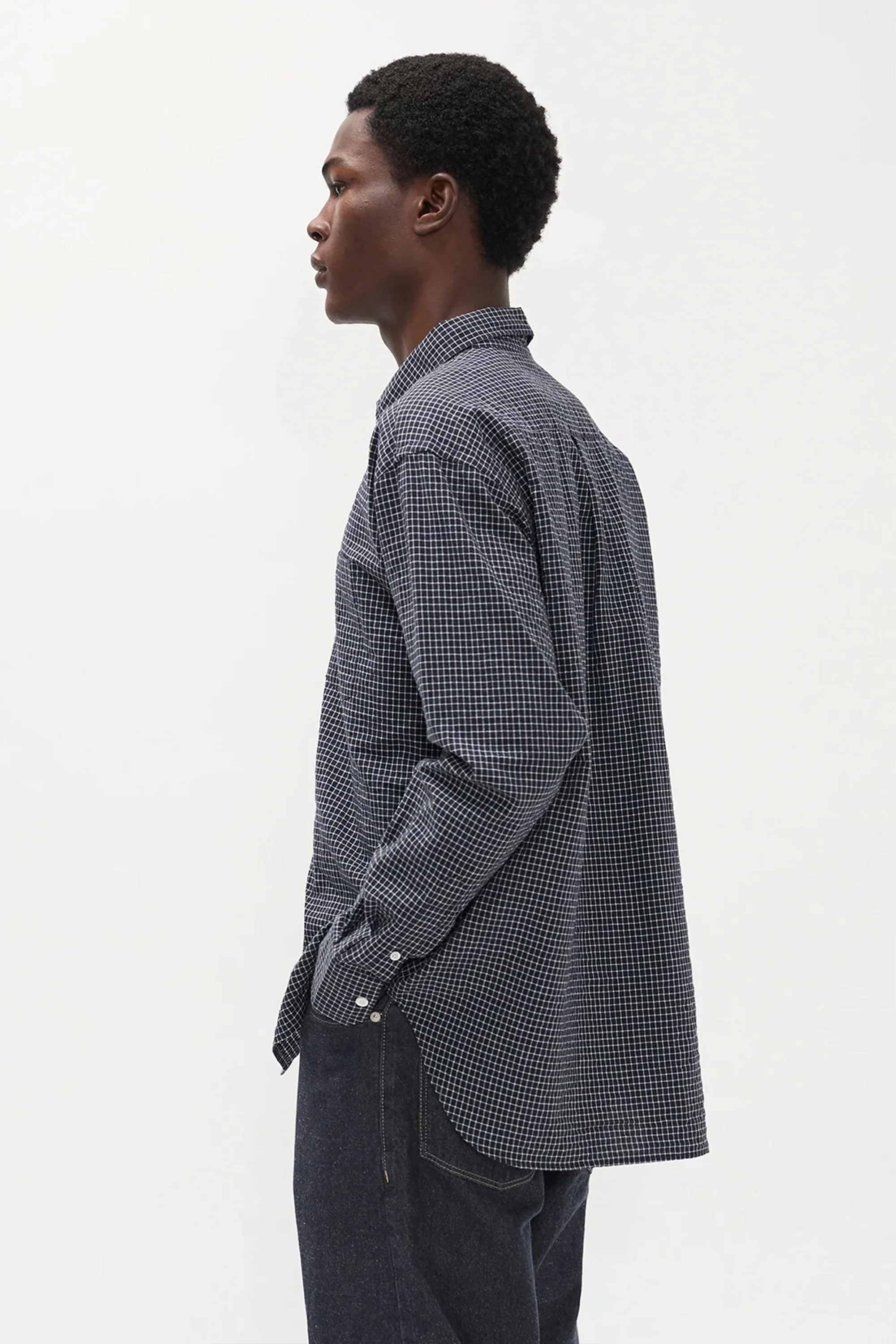 Espevik Check Oversized Shirt Dark Navy - Image 3