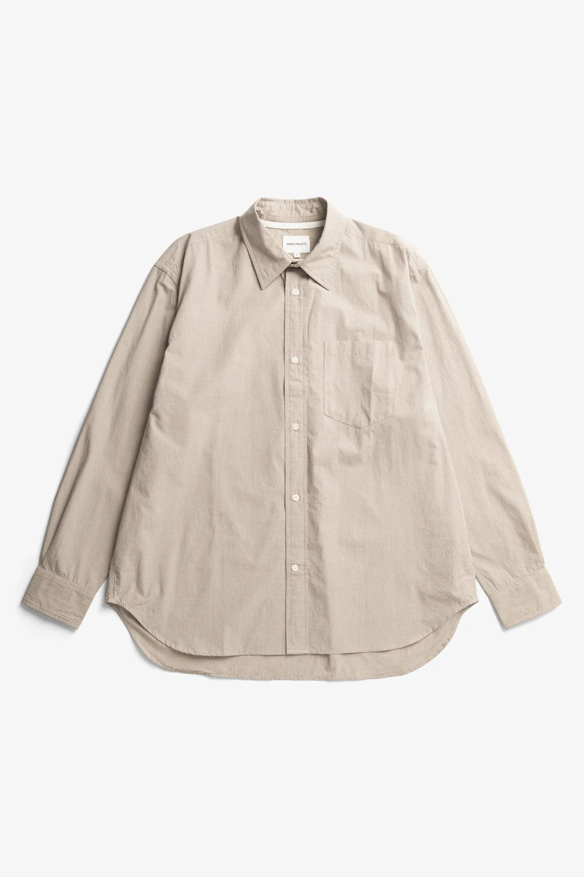 Espevik Oversize Micro Poplin Check Shirt Oatmeal - Image 4