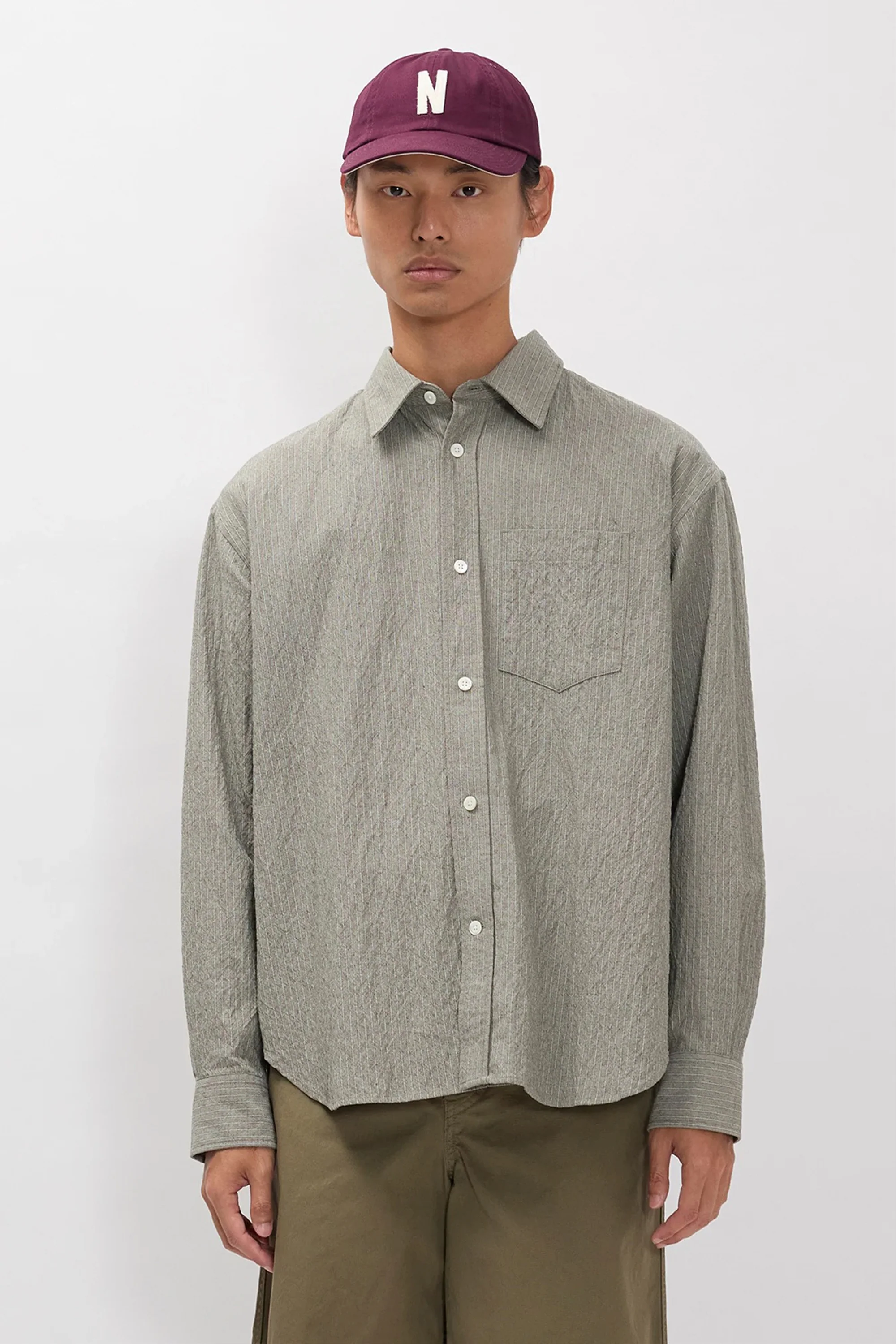 Falster Oversized Textured Stripe Shirt Vetiver
