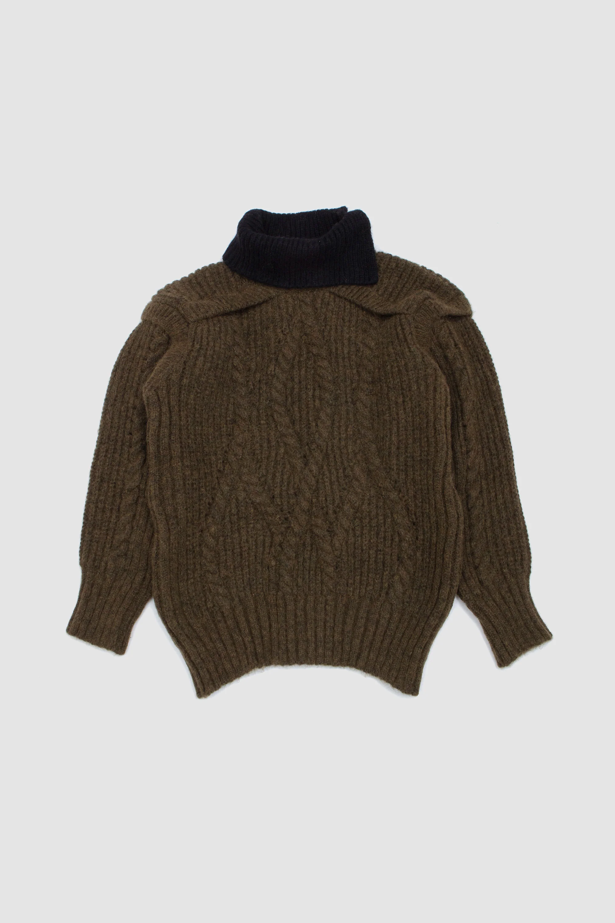 Contrast High Neck Chunky Knit Jumper Olive/ Black - Image 2
