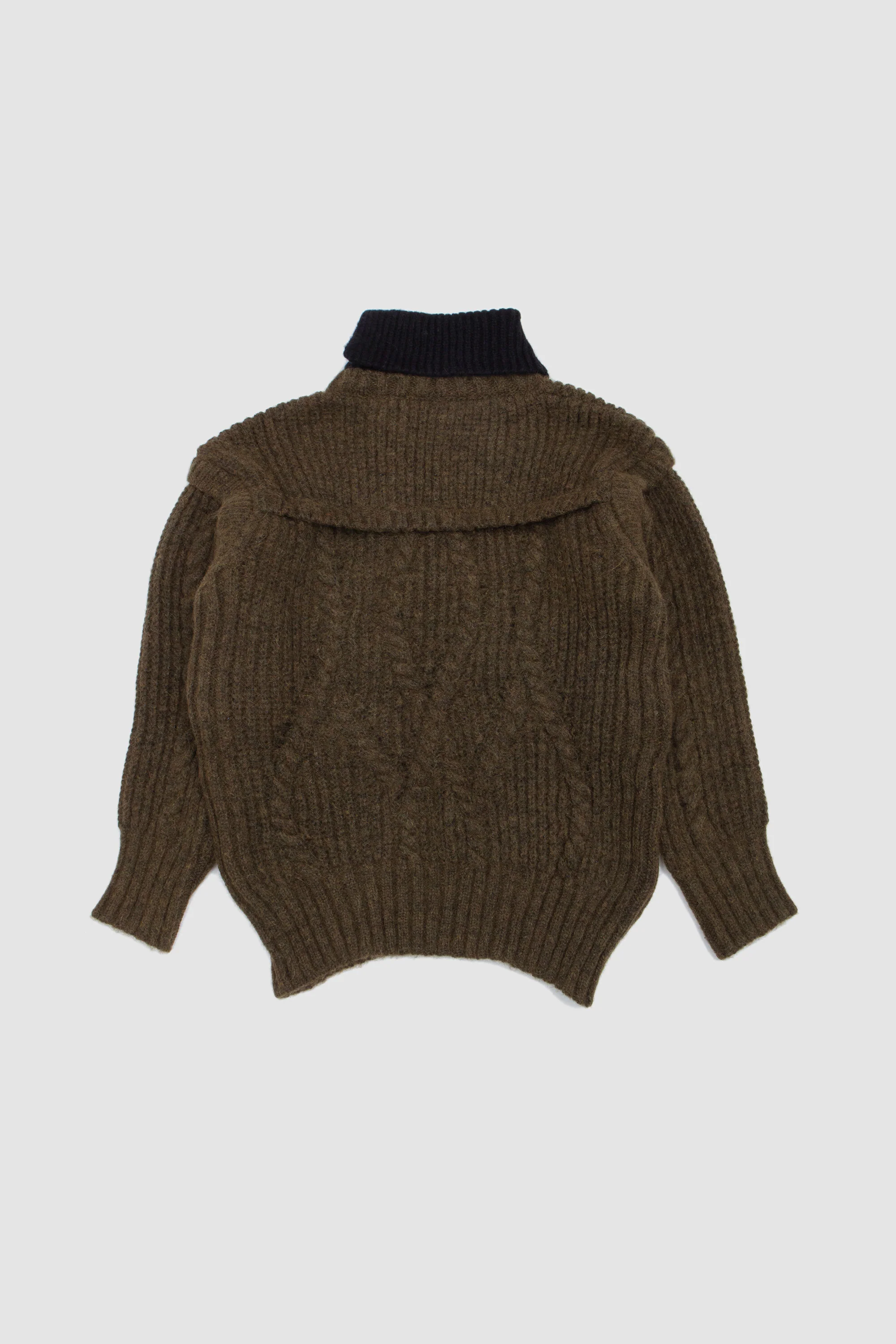 Contrast High Neck Chunky Knit Jumper Olive/ Black - Image 5