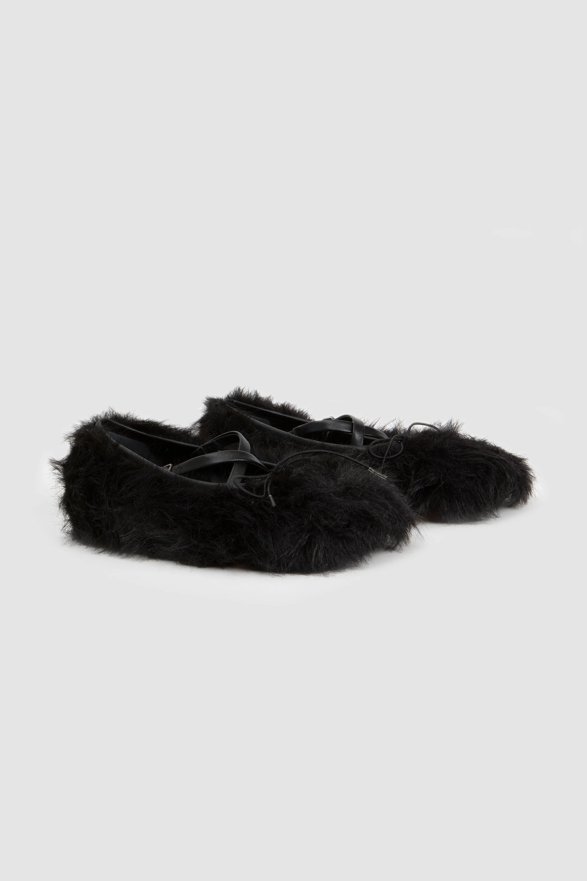 Faux Fur Criss Cross Ballerina Black - Image 3