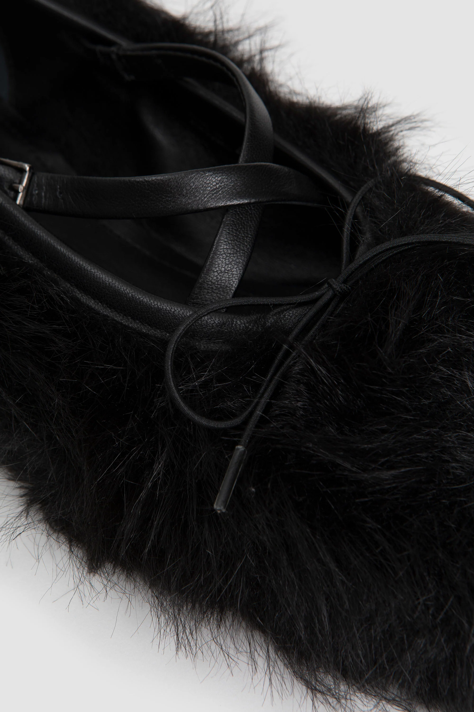 Faux Fur Criss Cross Ballerina Black - Image 6