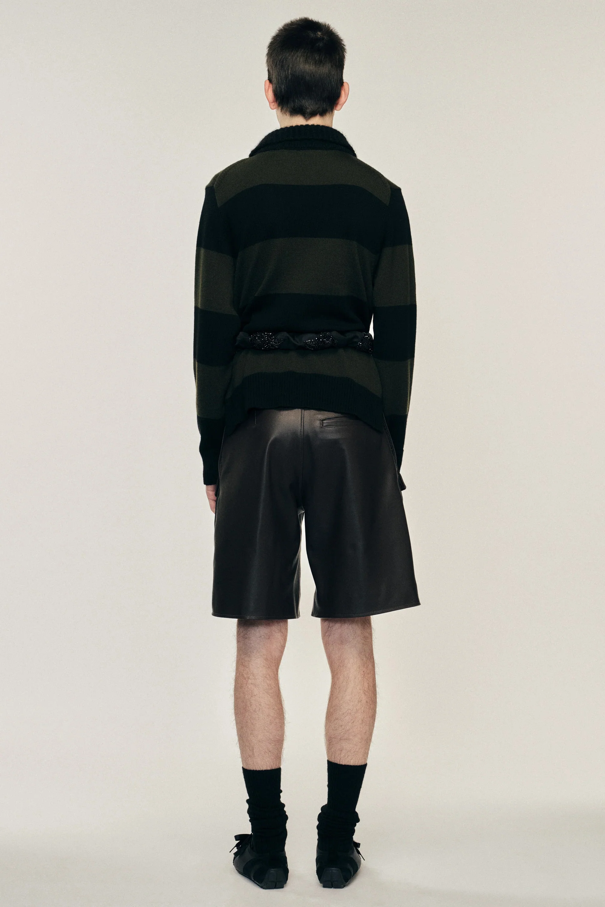 Fuzzy Collar Striped Rugby Knit Jumper W/ EMB Khaki/ Black Jet - Image 3