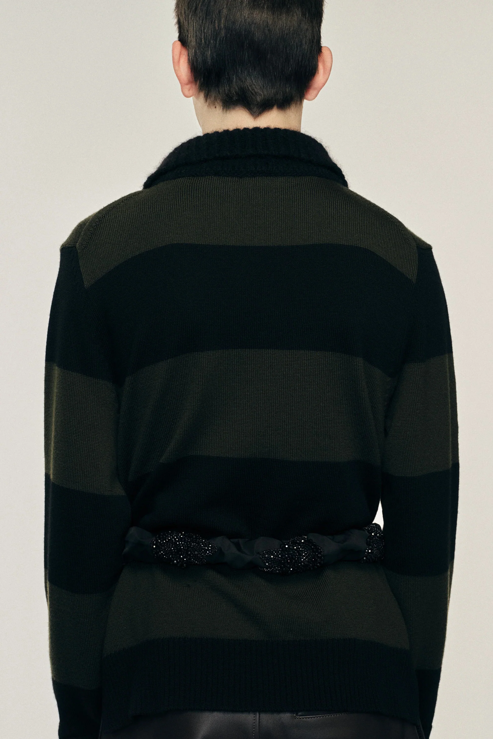 Fuzzy Collar Striped Rugby Knit Jumper W/ EMB Khaki/ Black Jet - Image 5