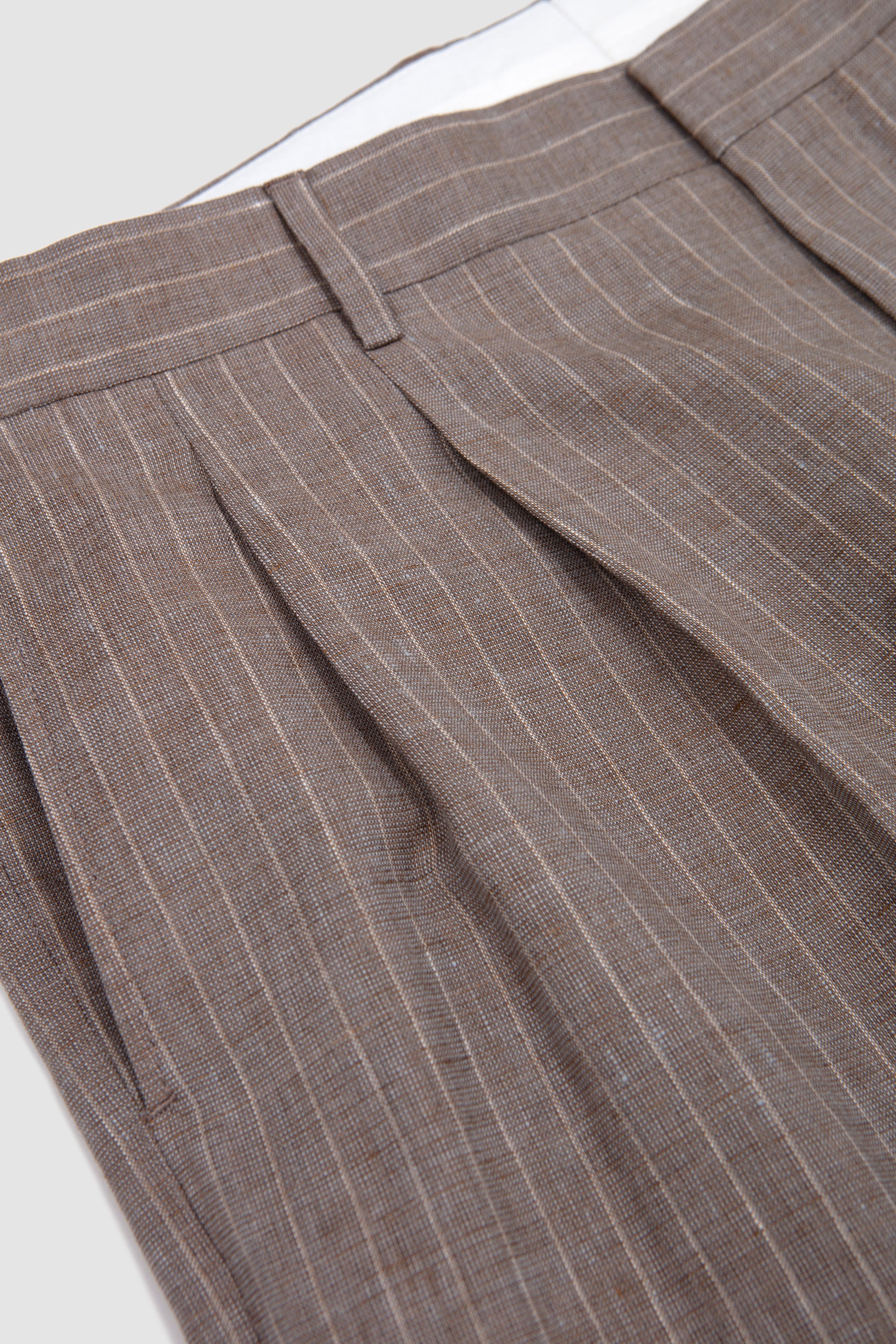 Wide Pleated Trouser Dark Sand Stripe - Image 3