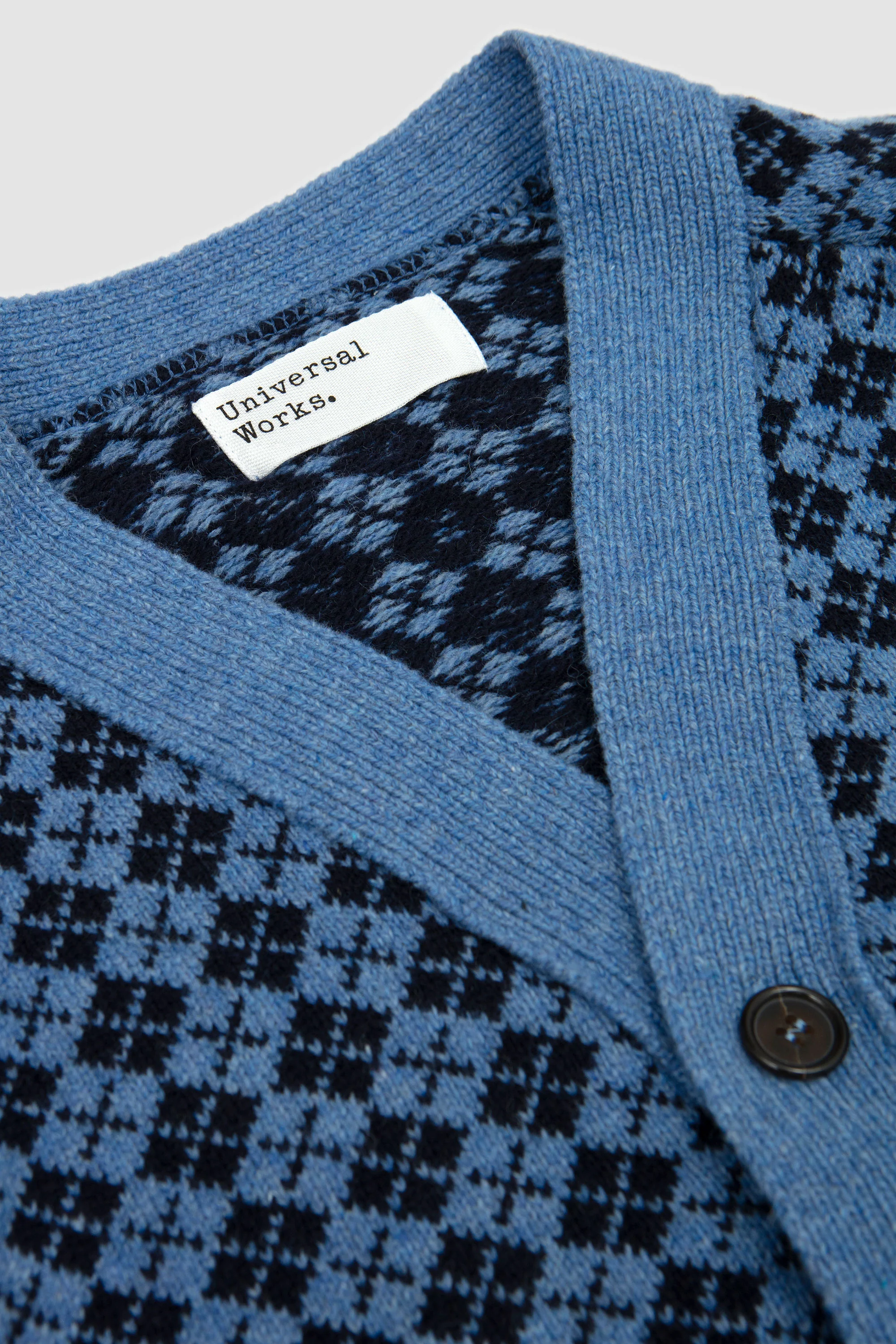 Allan Cardigan Plain Knit Argyll Pale Blue/ Navy - Image 3