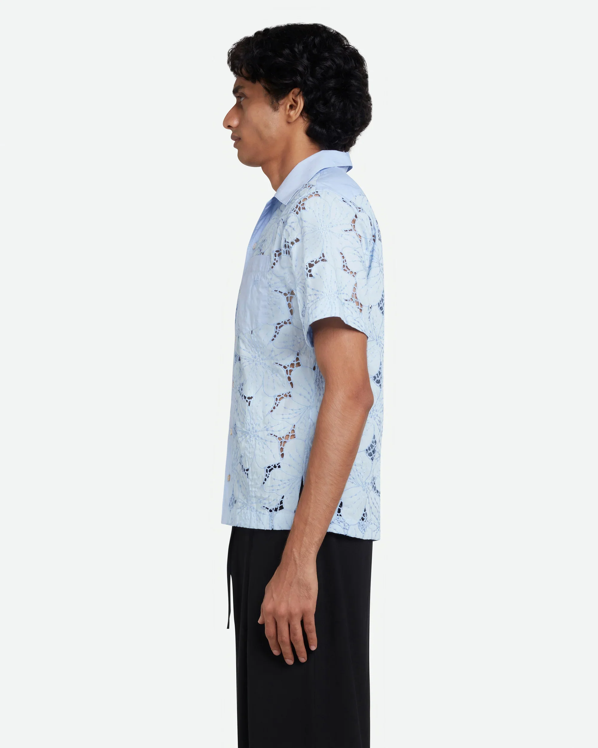 Highlife Bowling Shirt Light Blue Floral Lace - Image 7